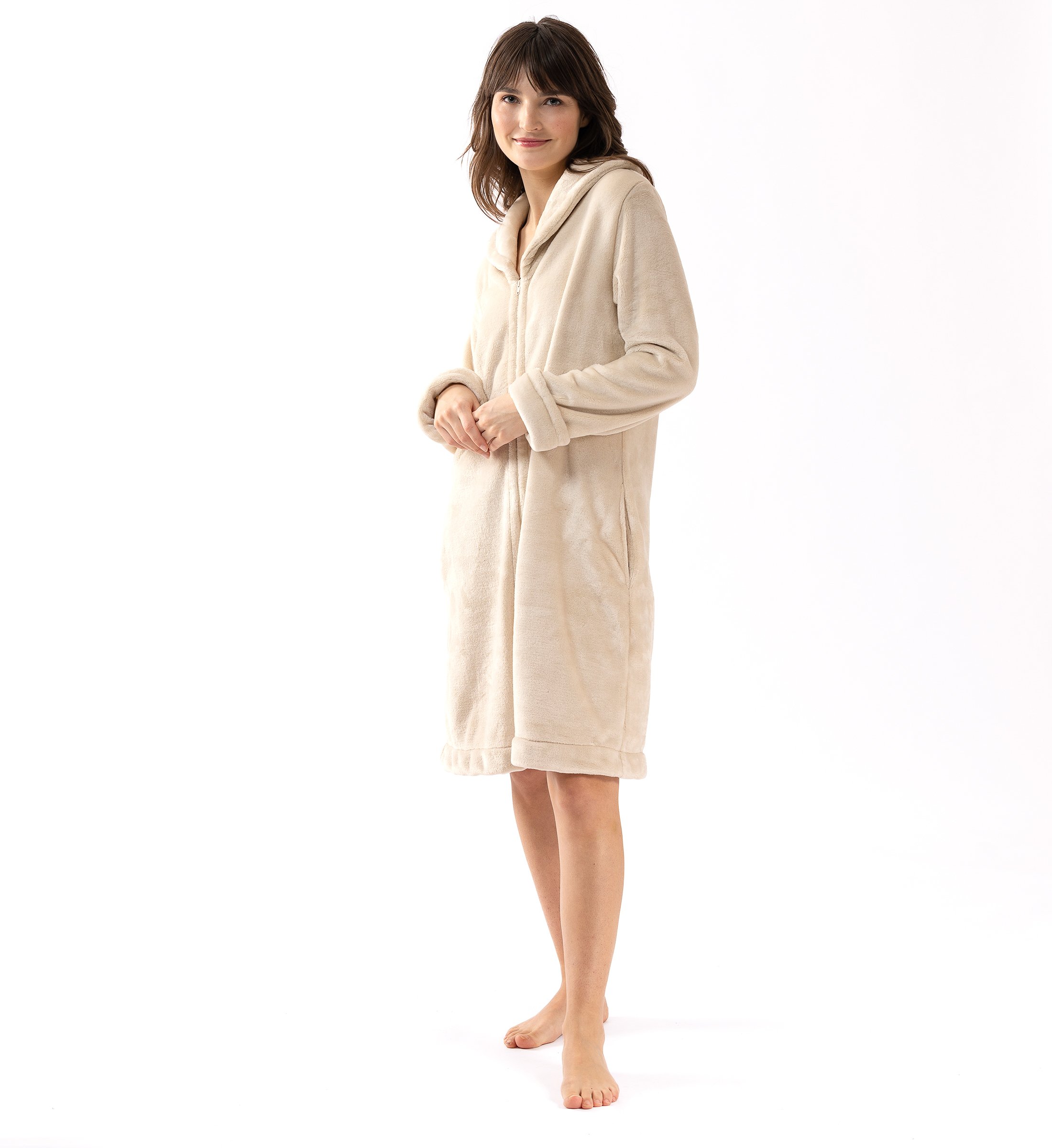 Zippered Plush Flannel Robe LE CHAT Beige