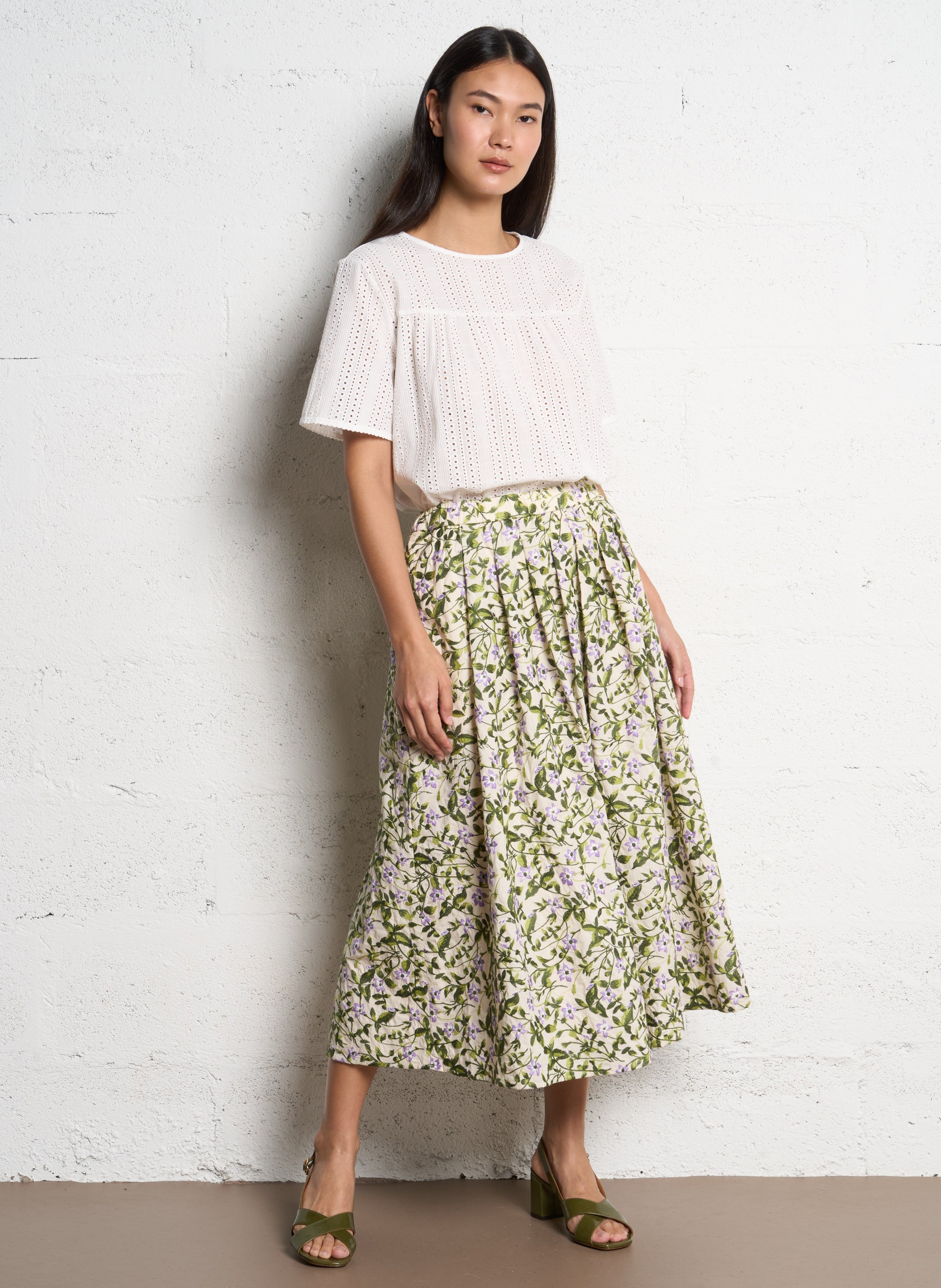 Jupe longue en coton brodé MAX MARA WEEK END Beige