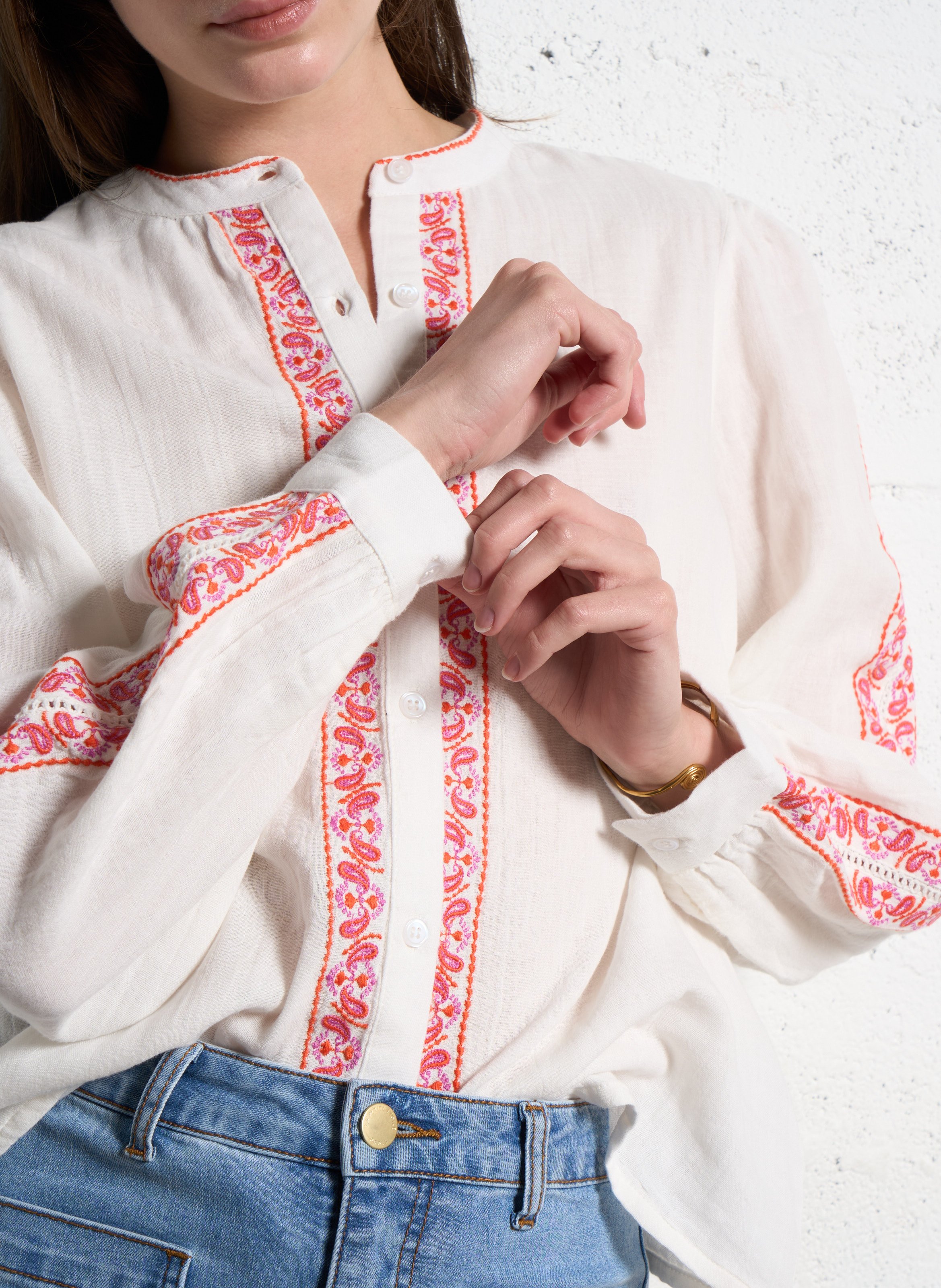 High-waisted cotton-blend canvas jeans LA PETITE ETOILE White