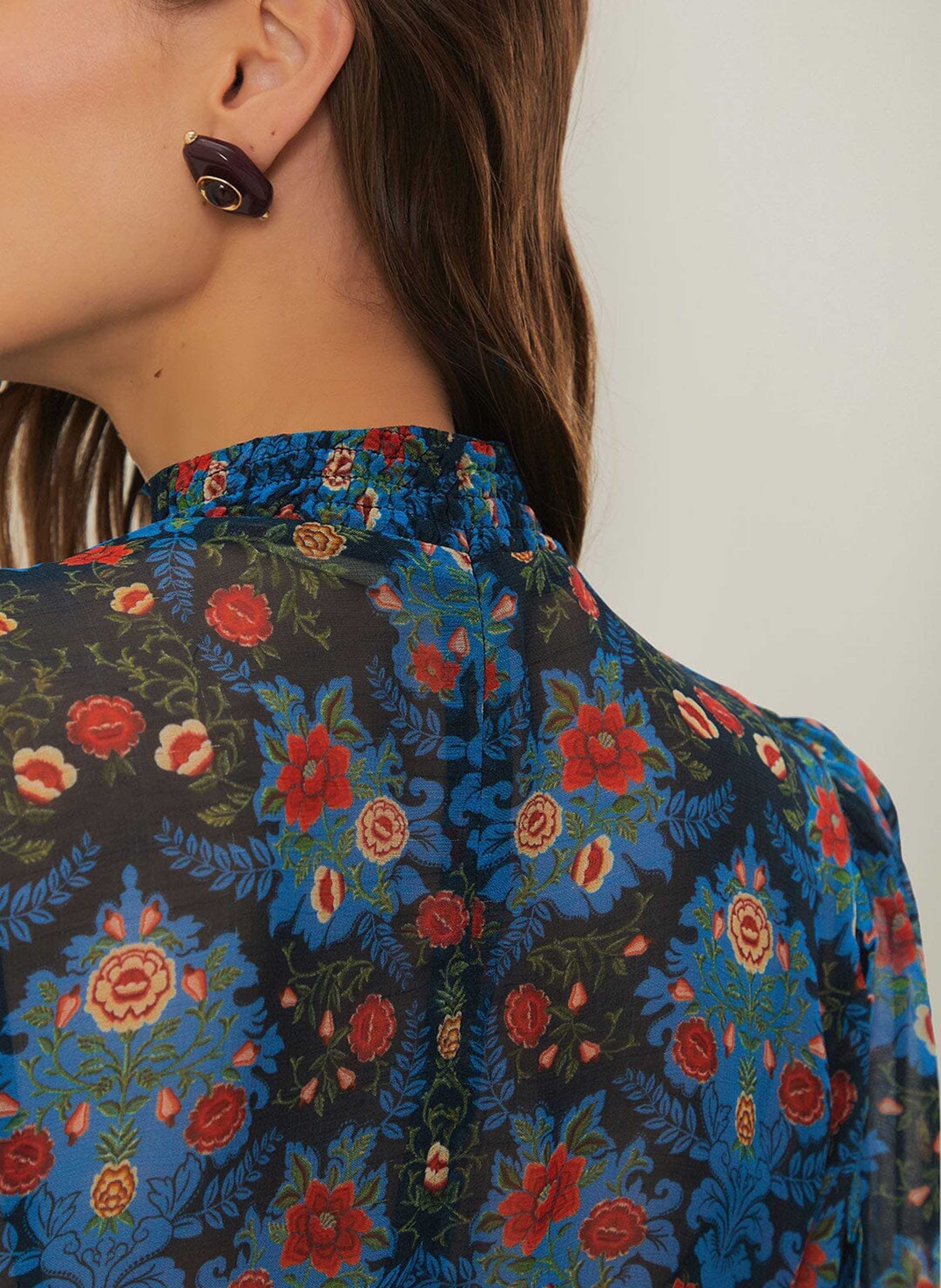 Kurzkleid mit Rundhalsausschnitt und Blumenprint FARM RIO Blau