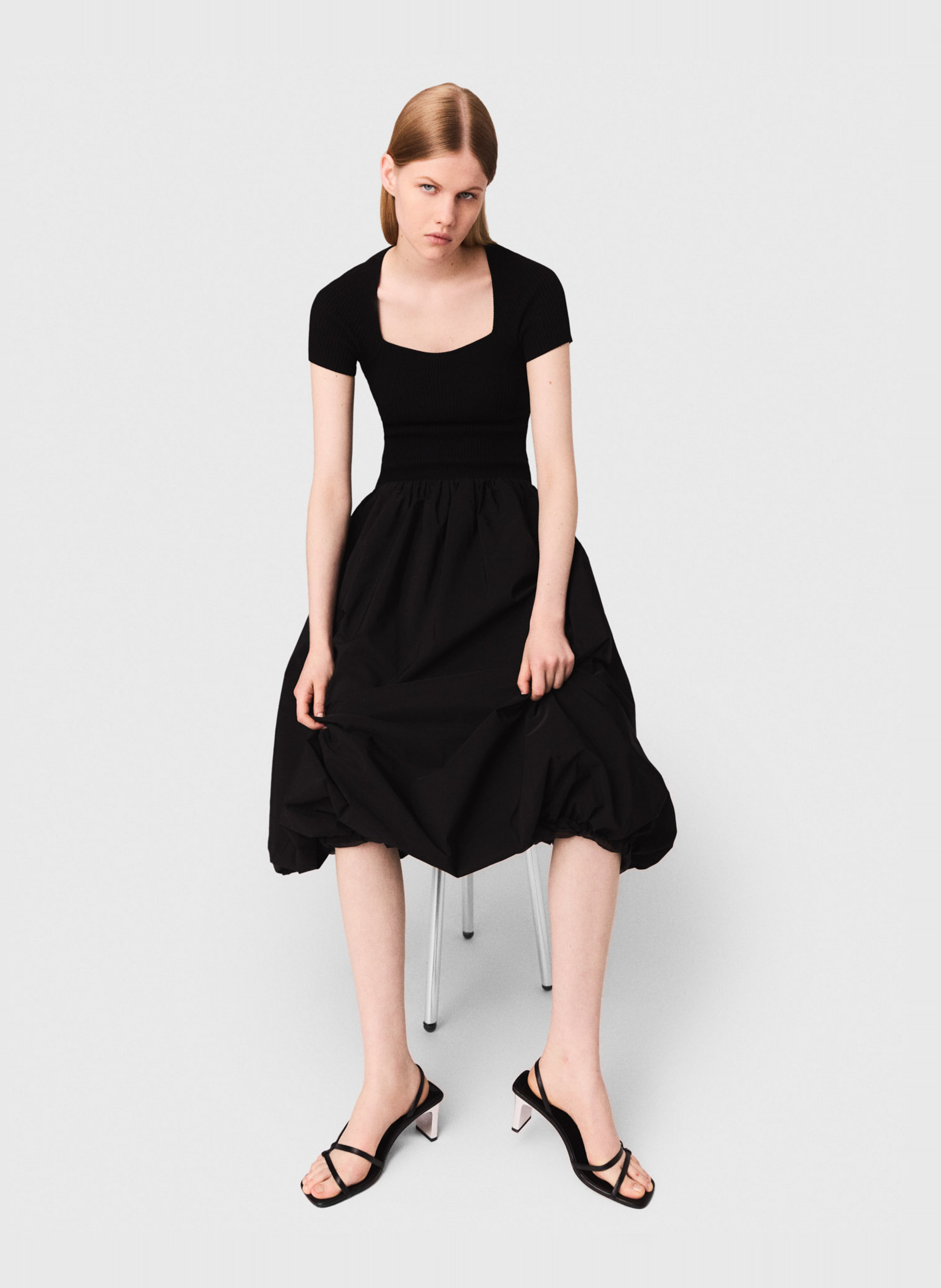 Square Neck Midi Skater Dress MAJE Black
