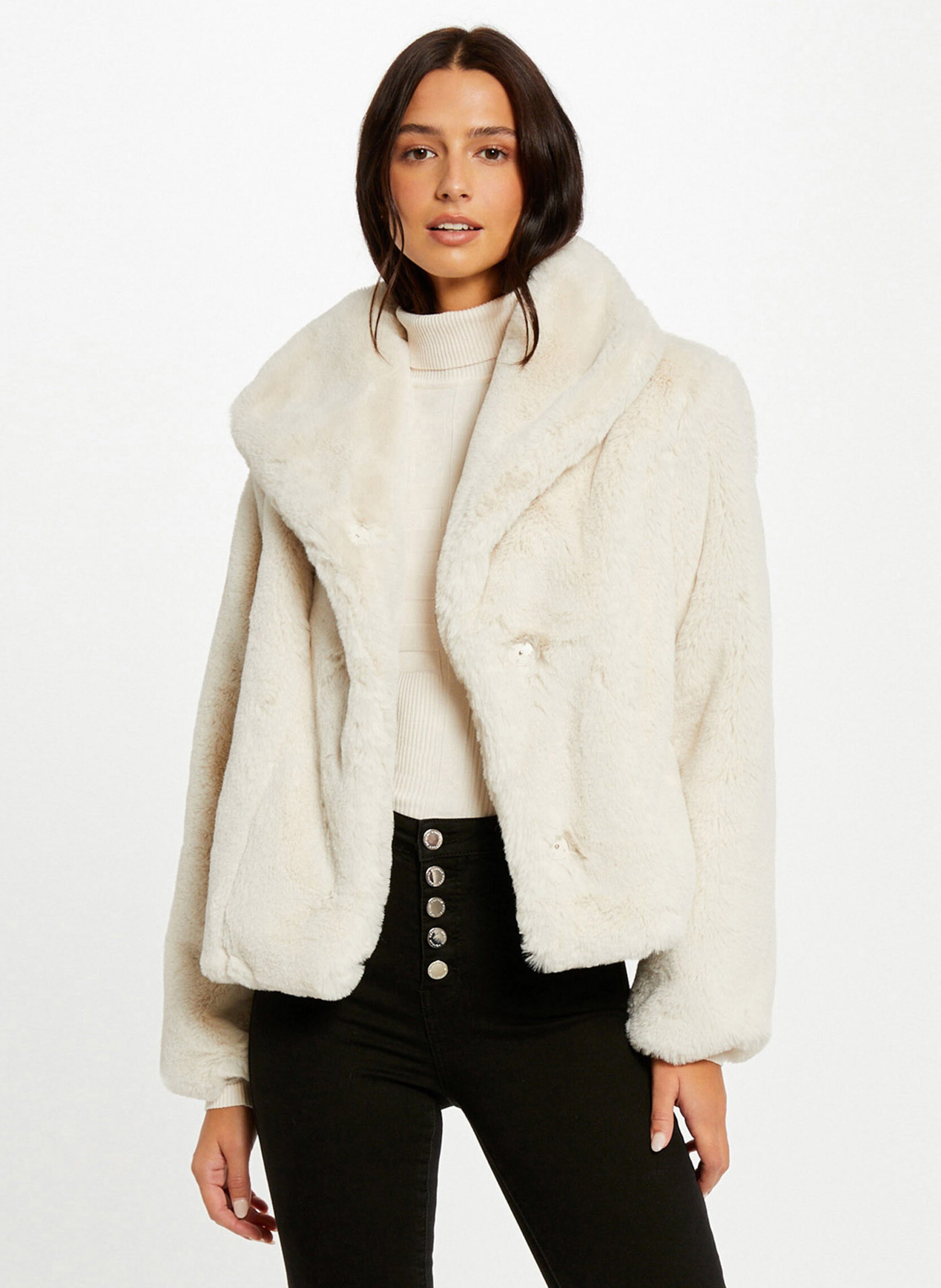 Short faux fur coat MORGAN Beige