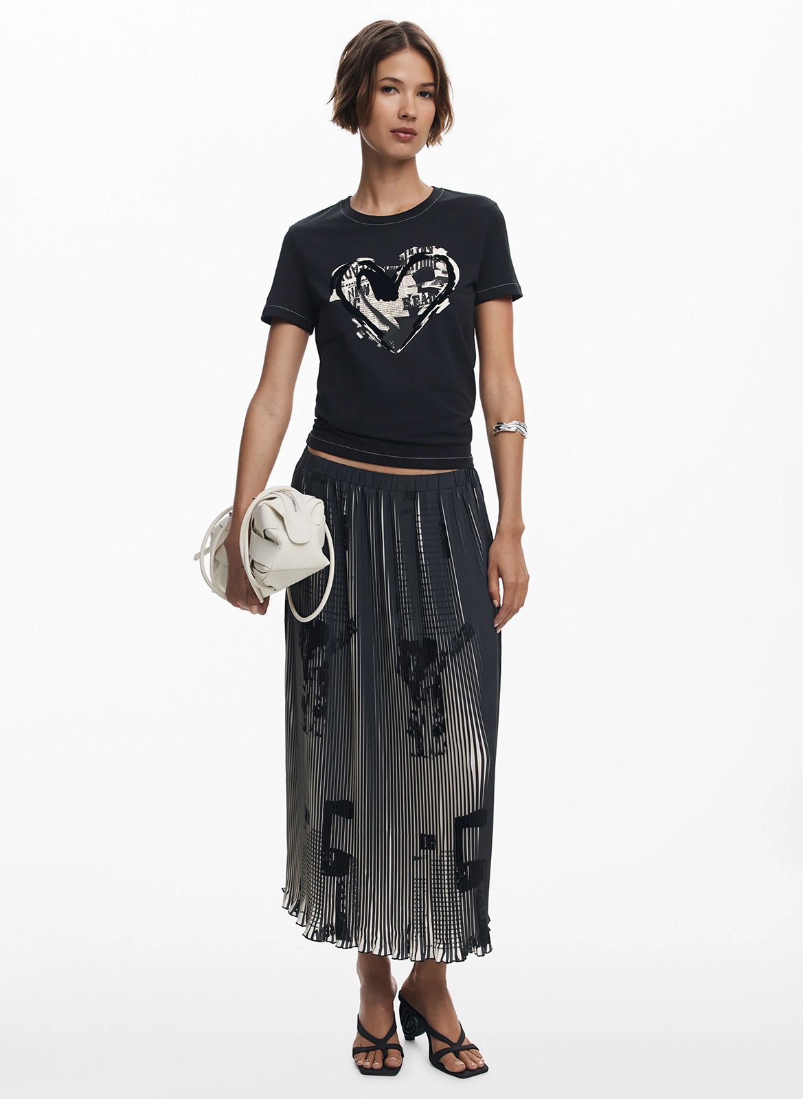 Tee-shirt droit en coton mélangé imprimé DESIGUAL Noir