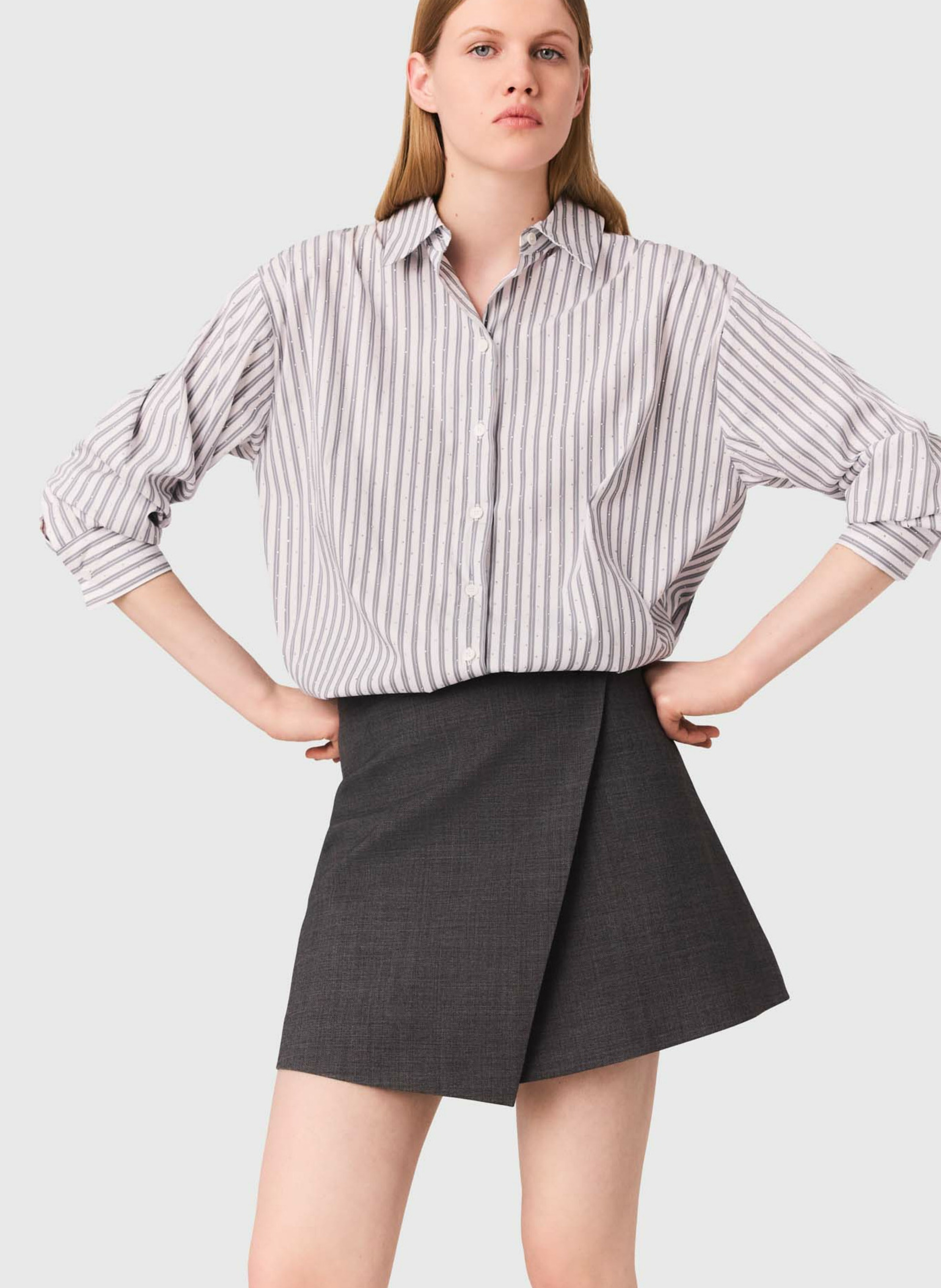 Short cotton-blend dress with classic collar MAJE Beige