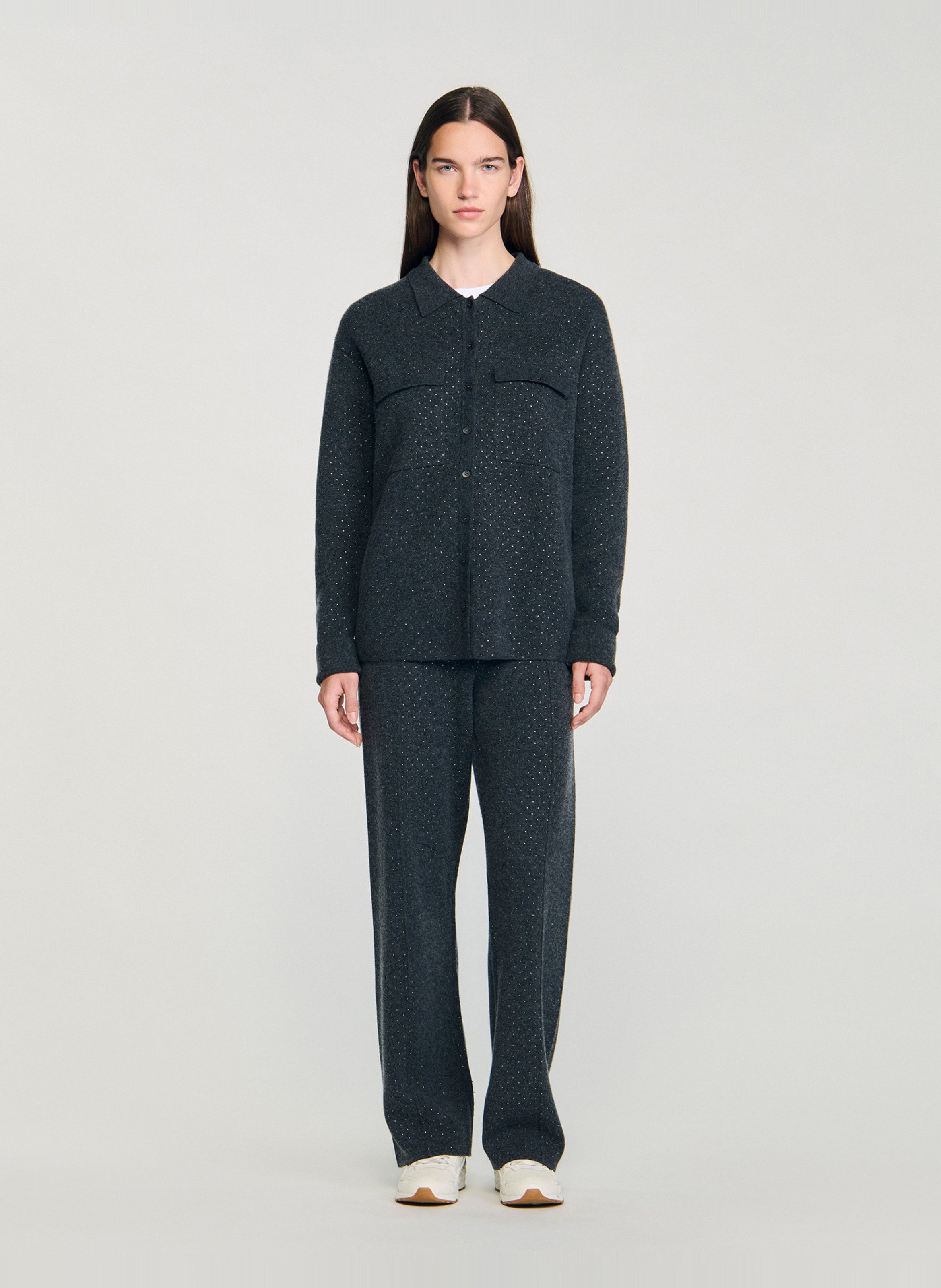 Cardigan droit col classique  SANDRO Gris