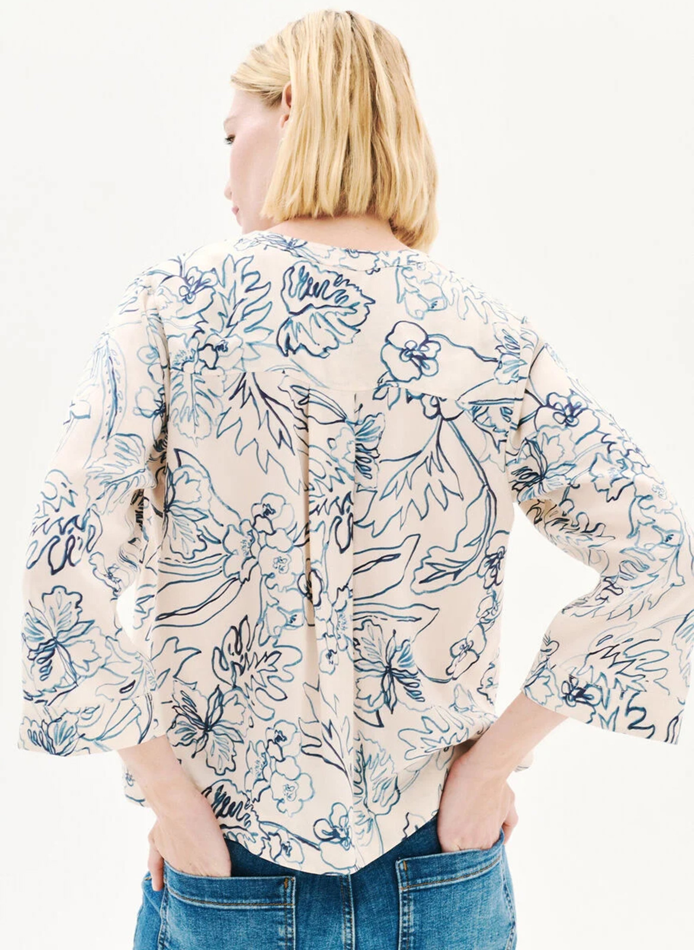 Blouse met V-hals en motieven CAROLL Wit