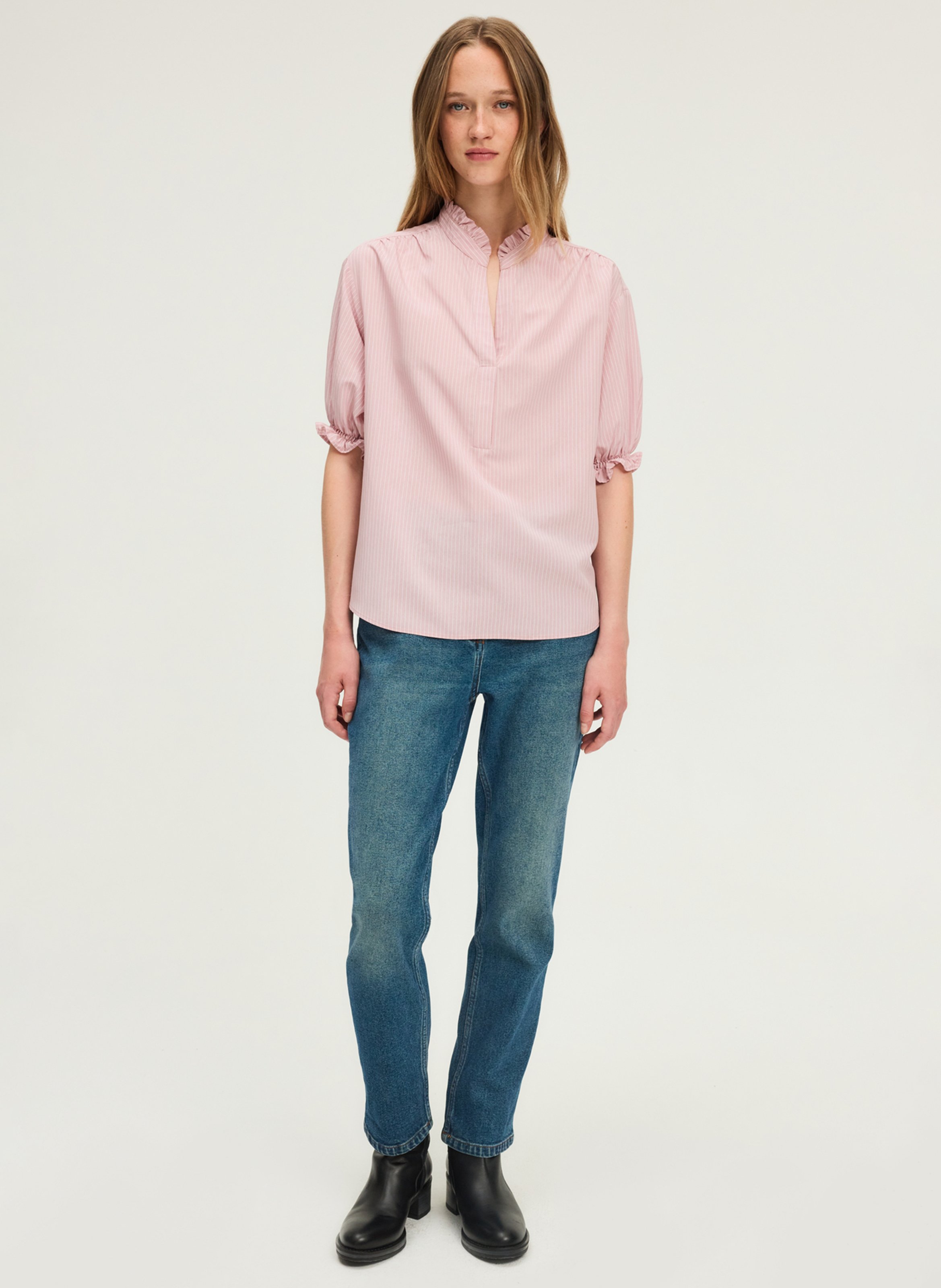 Blouse col victorien à rayures PABLO Rouge