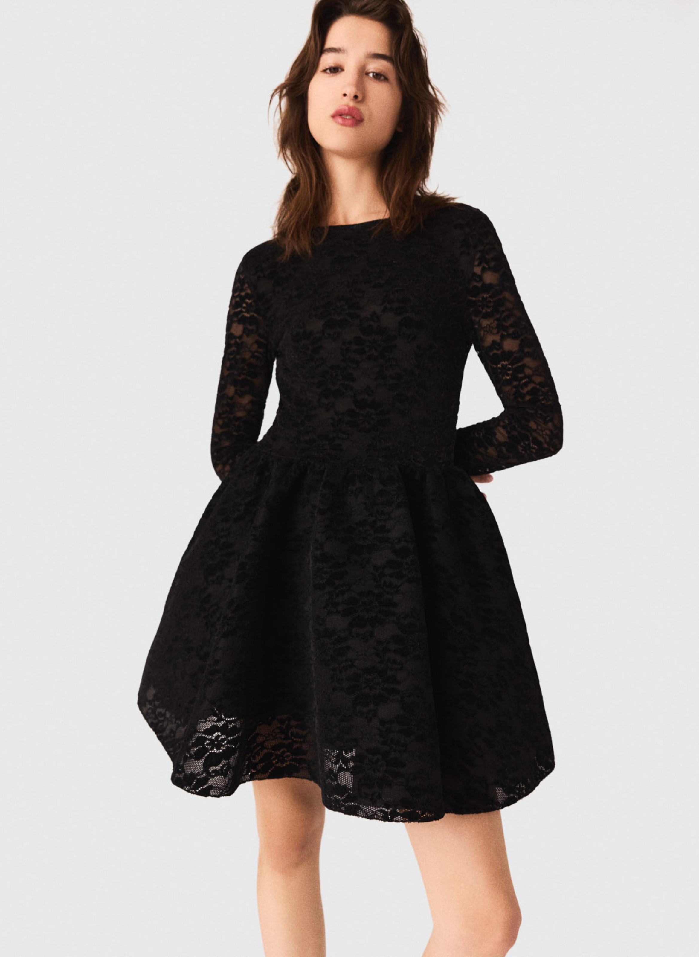 Robe courte en dentelle col rond MAJE Noir