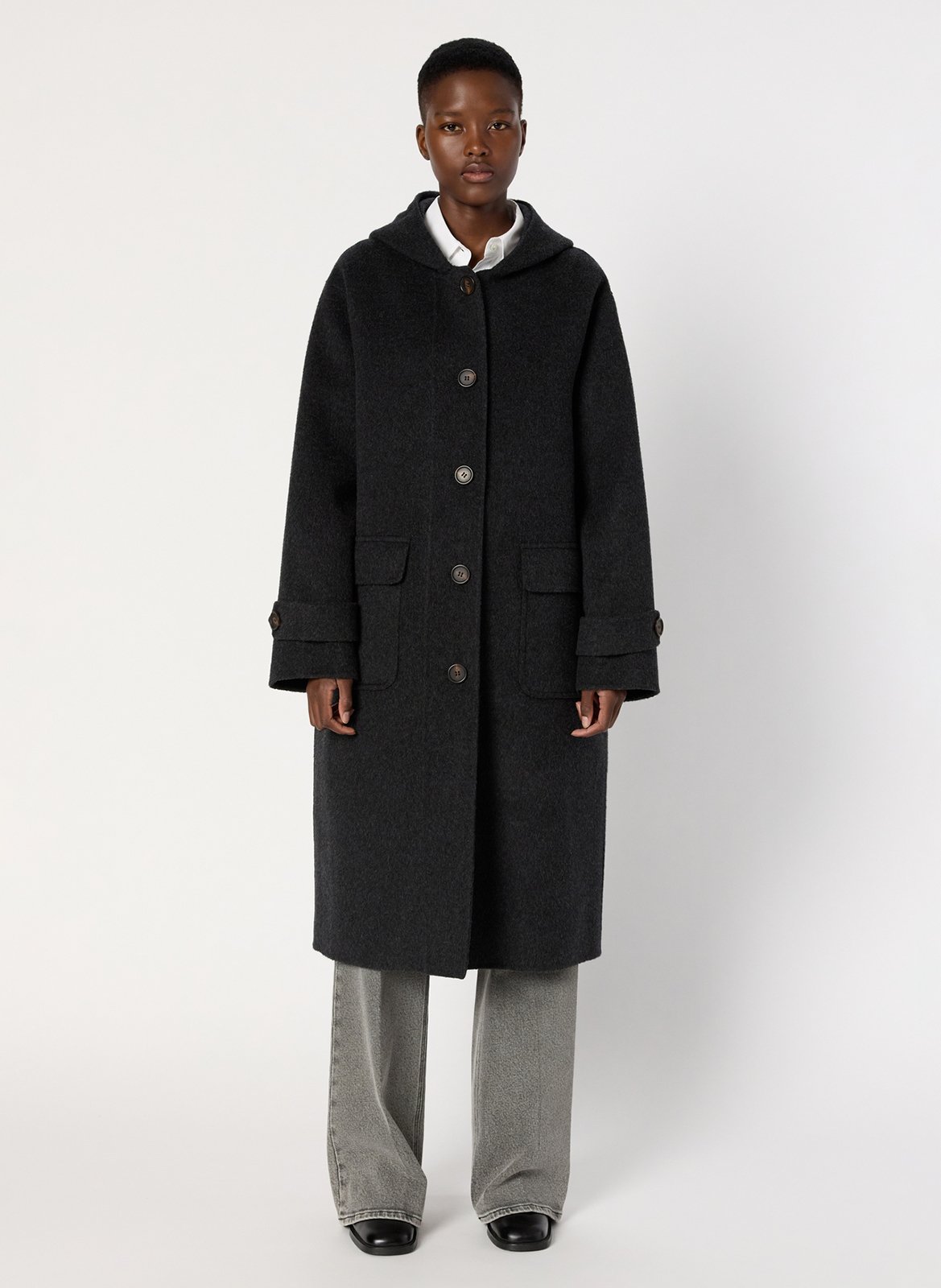 Long manteau à capuche en laine GERARD DAREL Gris