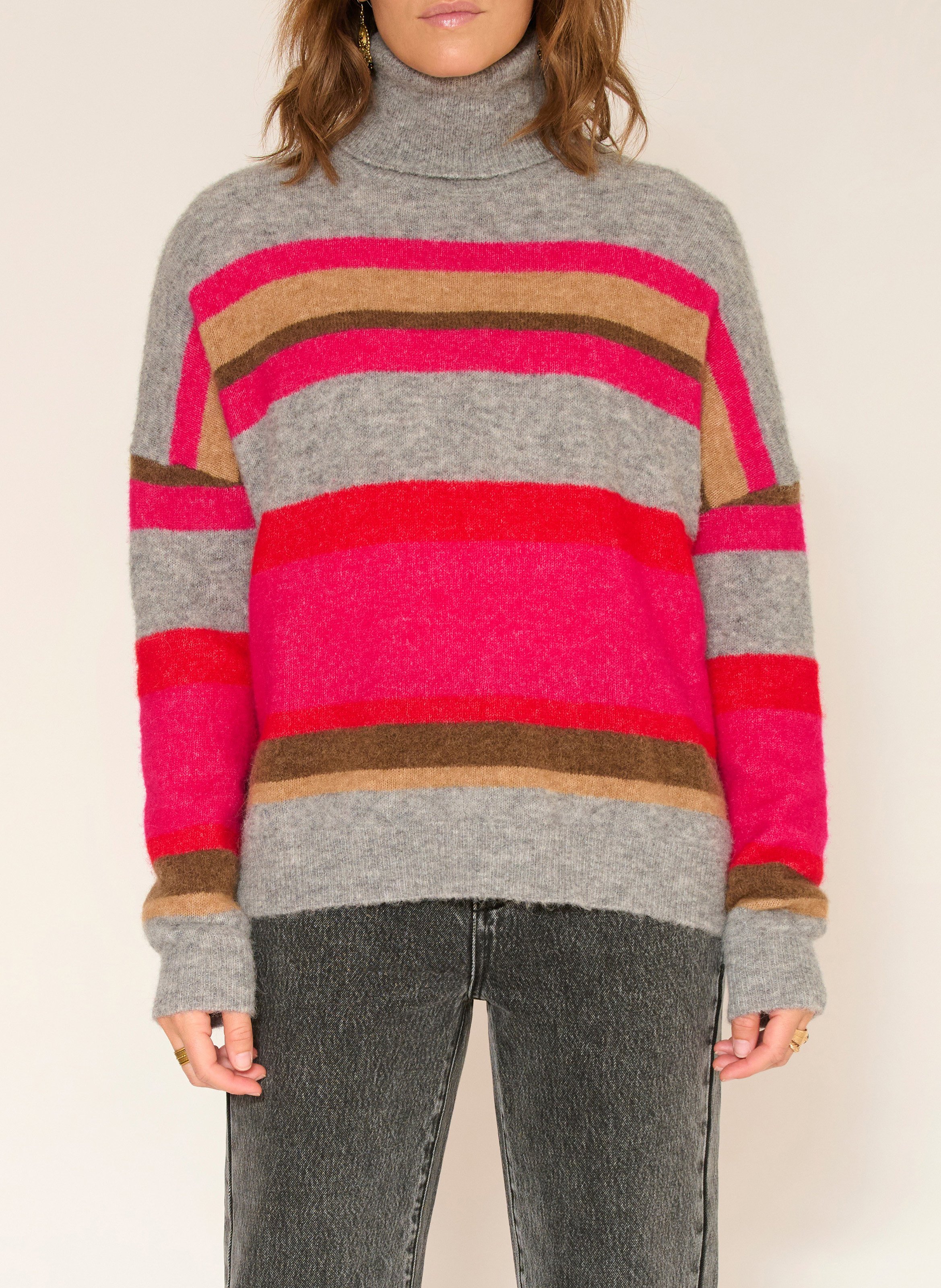 Pull oversize col roulé en laine mélangée MKT Gris