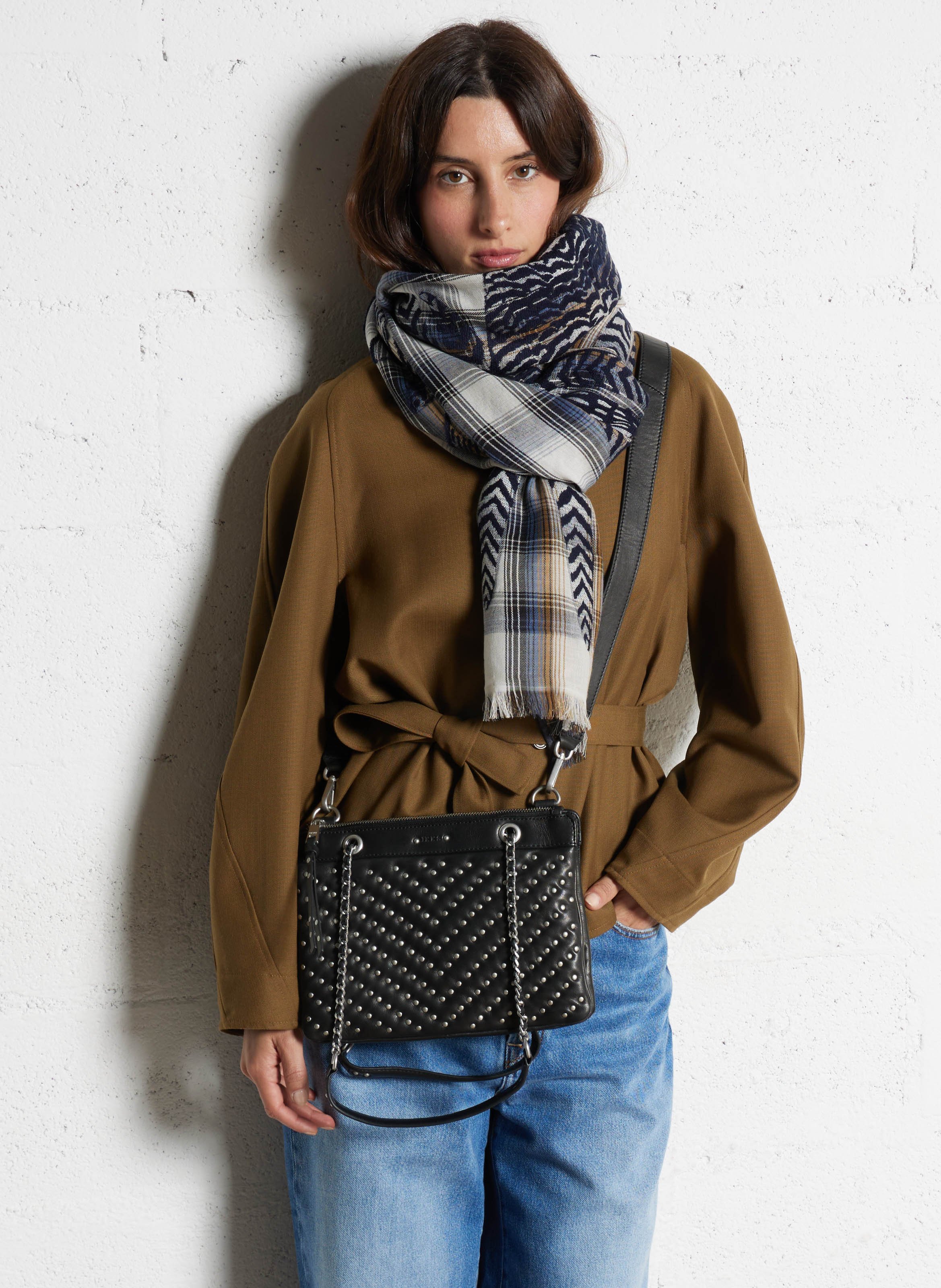 Studded Quilted Leather Clutch Bag IKKS Black