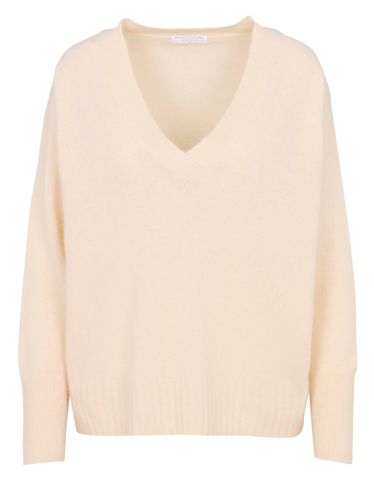 Pull col V en fourrure de raton laveur mélangée  MAJESTIC FILATURES Beige