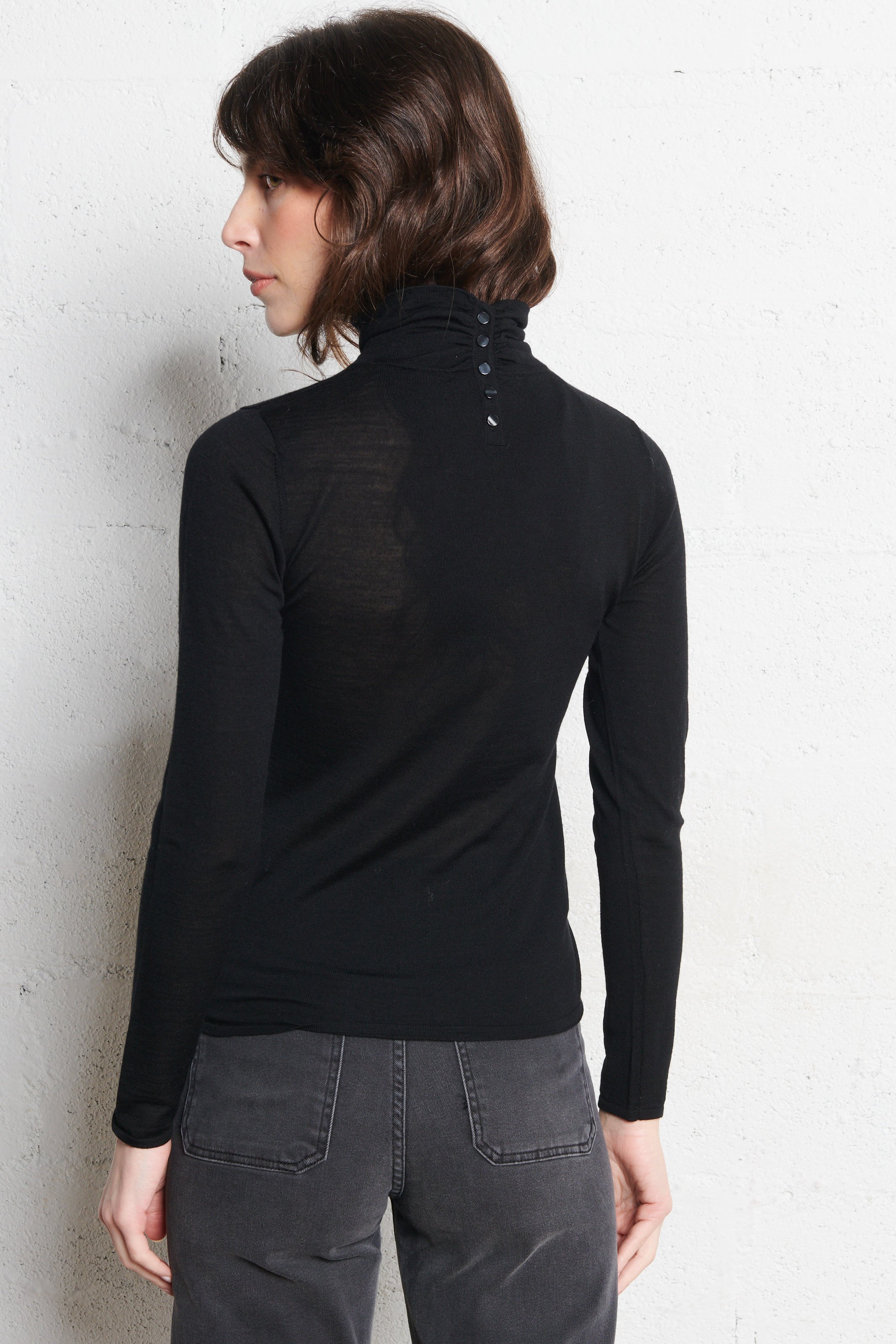 Fitted fine knit wool turtleneck sweater PETITE MENDIGOTE Black