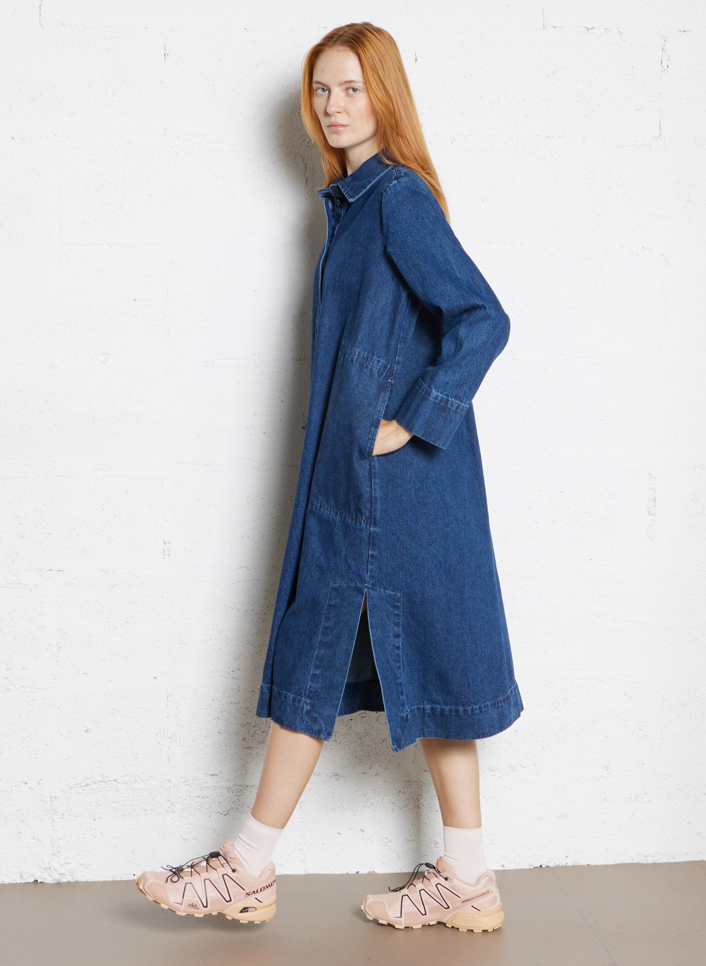 Midi jurk met klassieke kraag in denim RUE DE TOKYO Blauw