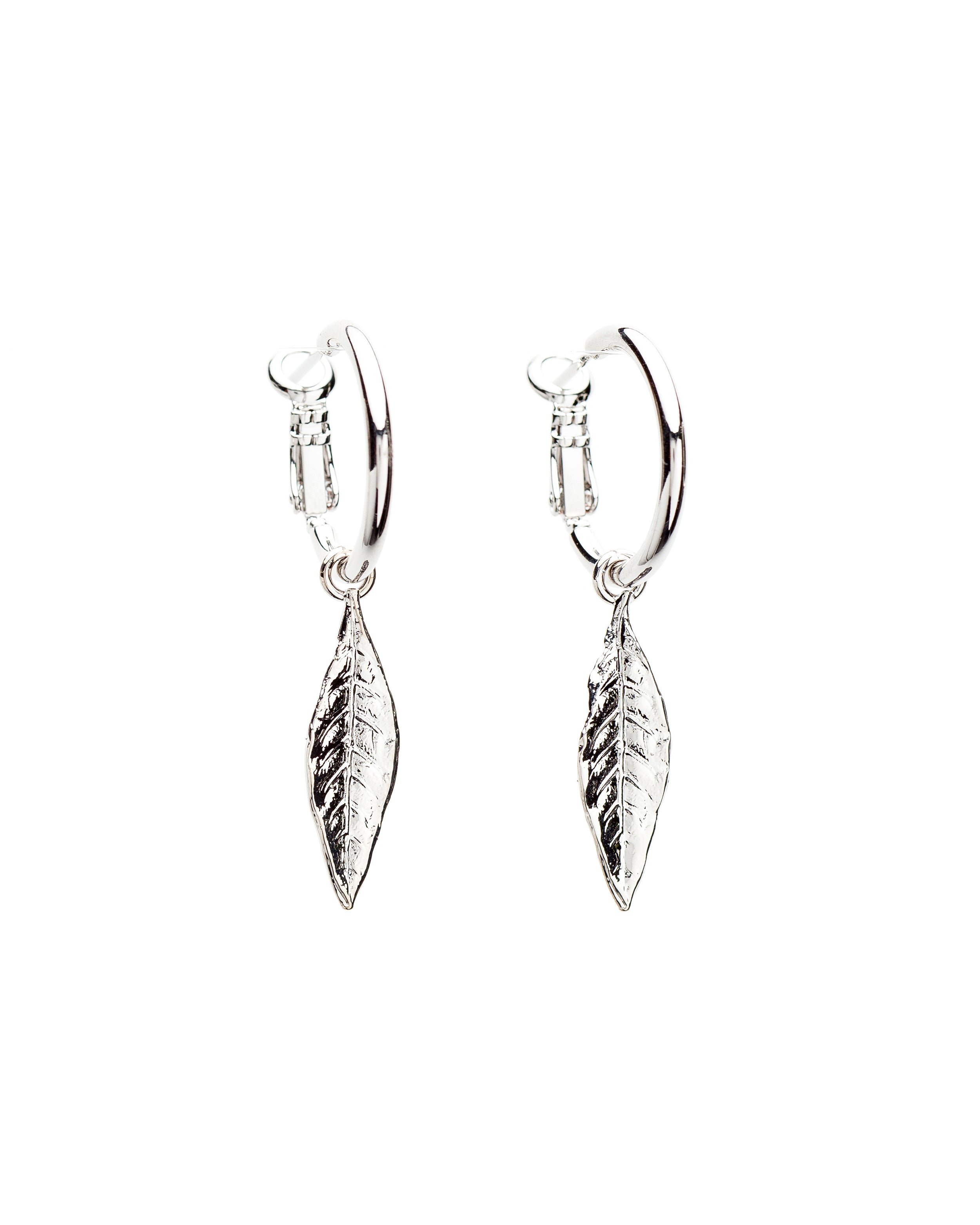 Mini silver-plated leaf hoop earrings MONSIEUR SIMONE Silver