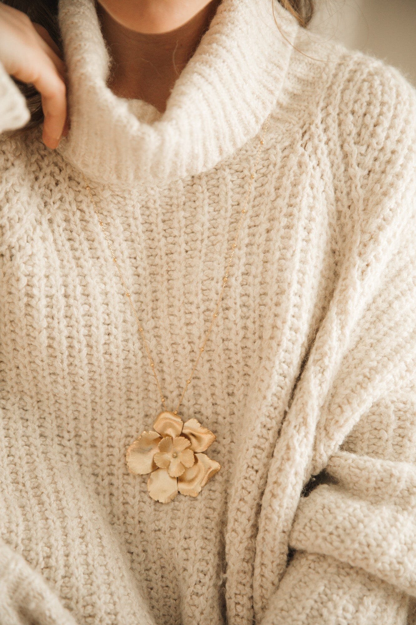 Silver-plated flower long necklace MONSIEUR SIMONE Golden