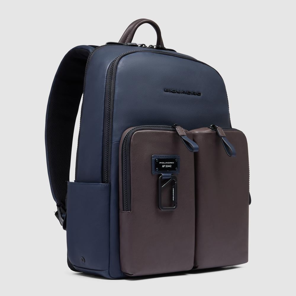 Leather backpack PIQUADRO Blue