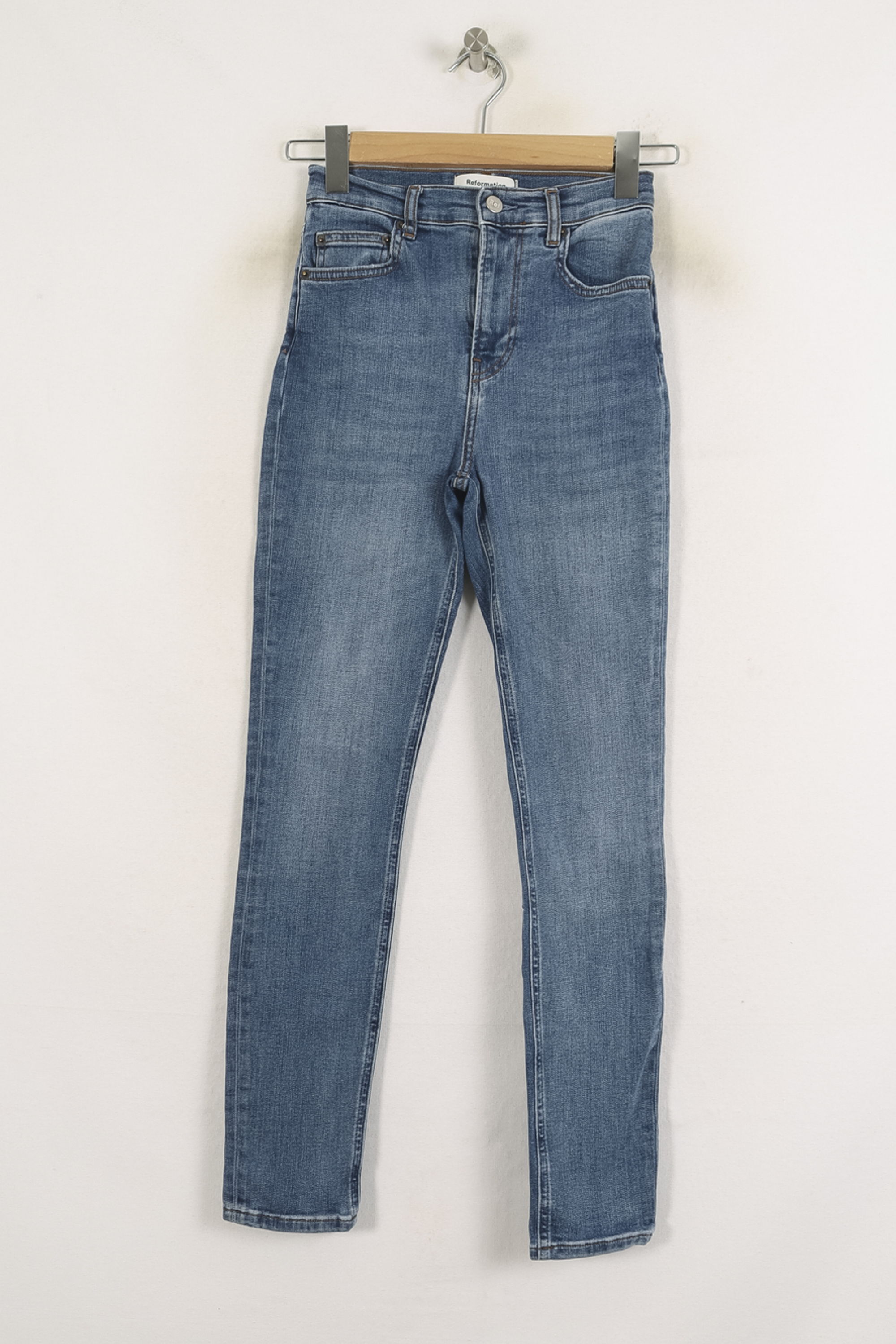 Cropped slim jeans with studs REFORMATION - Seconde Main Blue