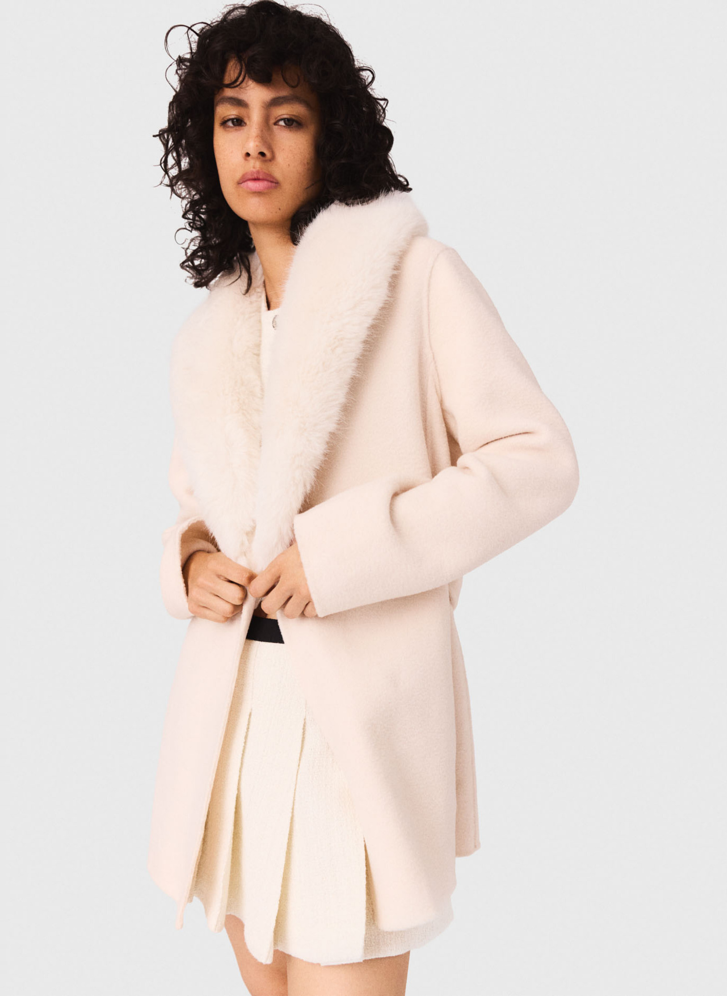 Manteau cintré col châle en laine mélangée MAJE Beige