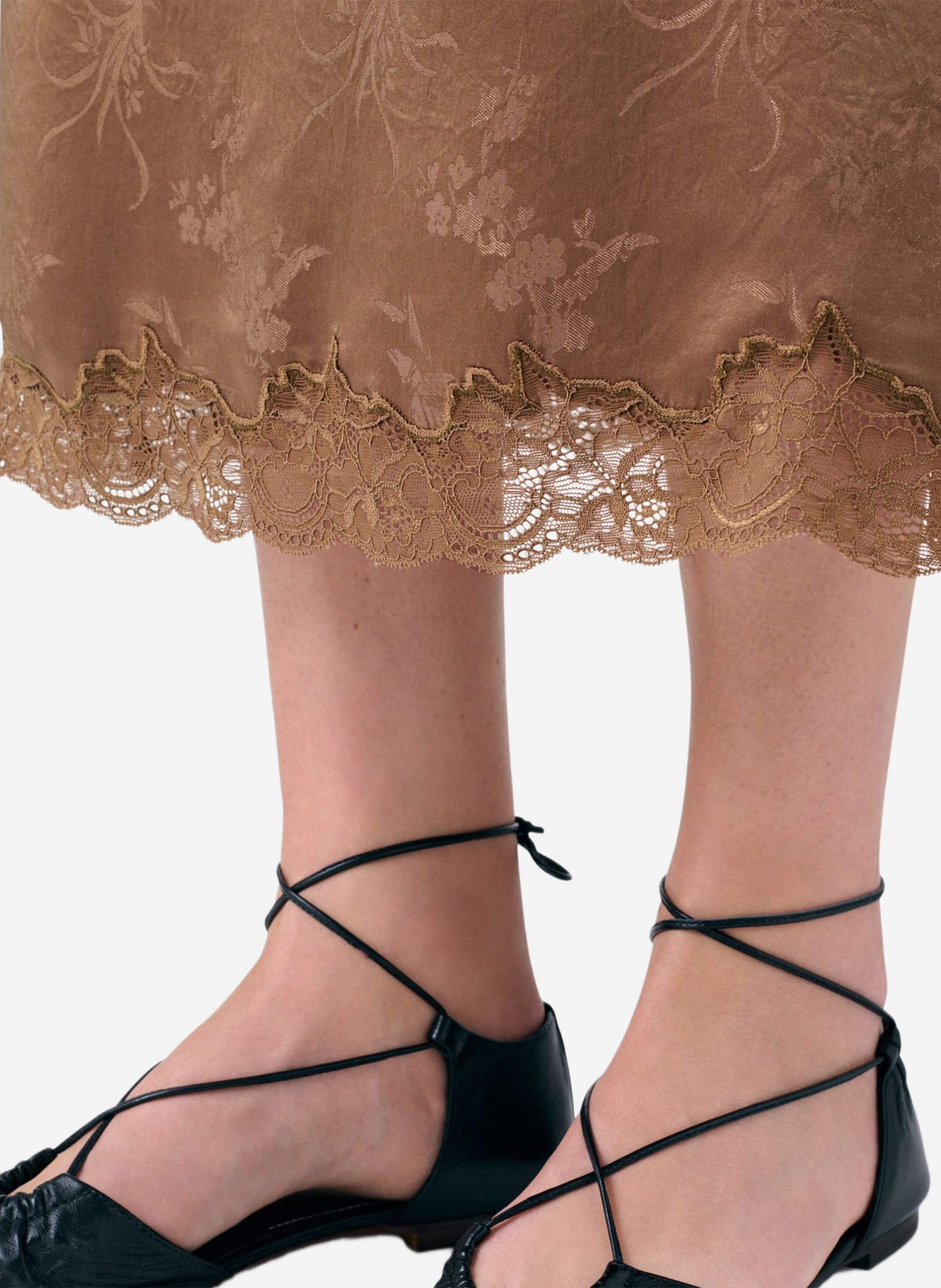 Jupe longue en jacquard imprimé satiné VANESSA BRUNO Marron