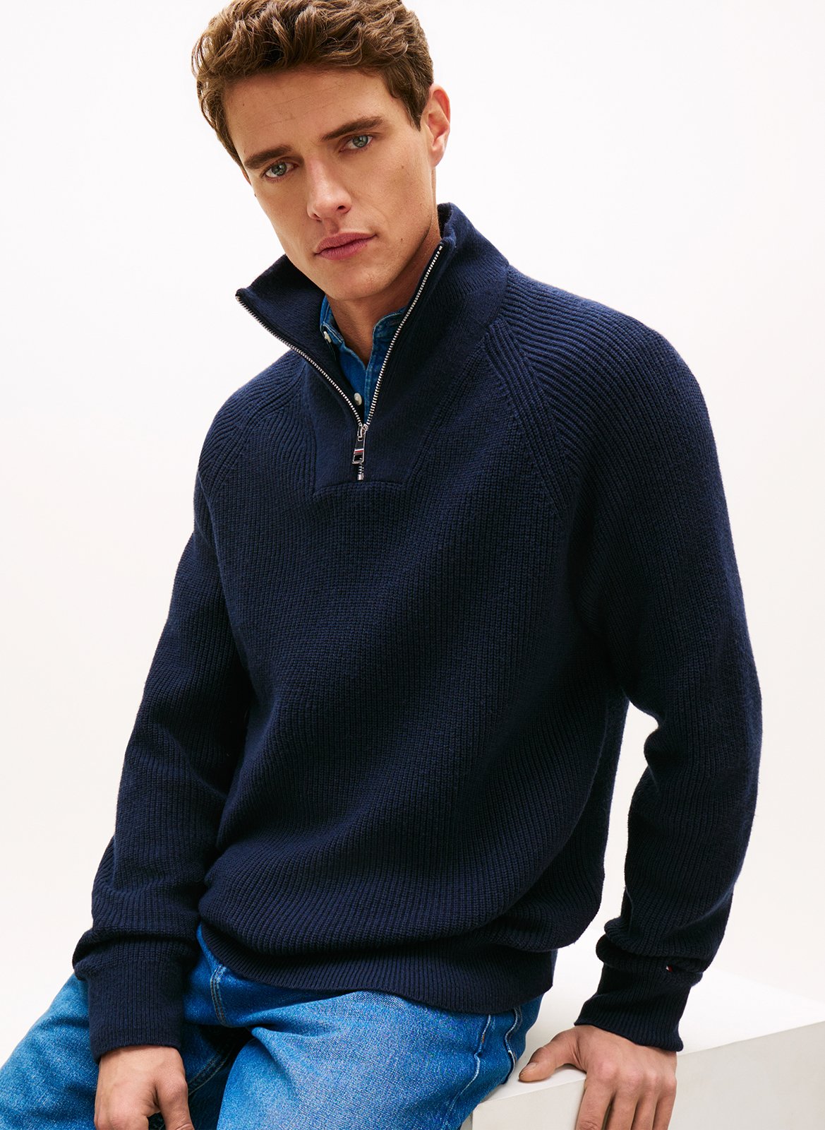 Straight high-neck knitted sweater TOMMY HILFIGER Blue