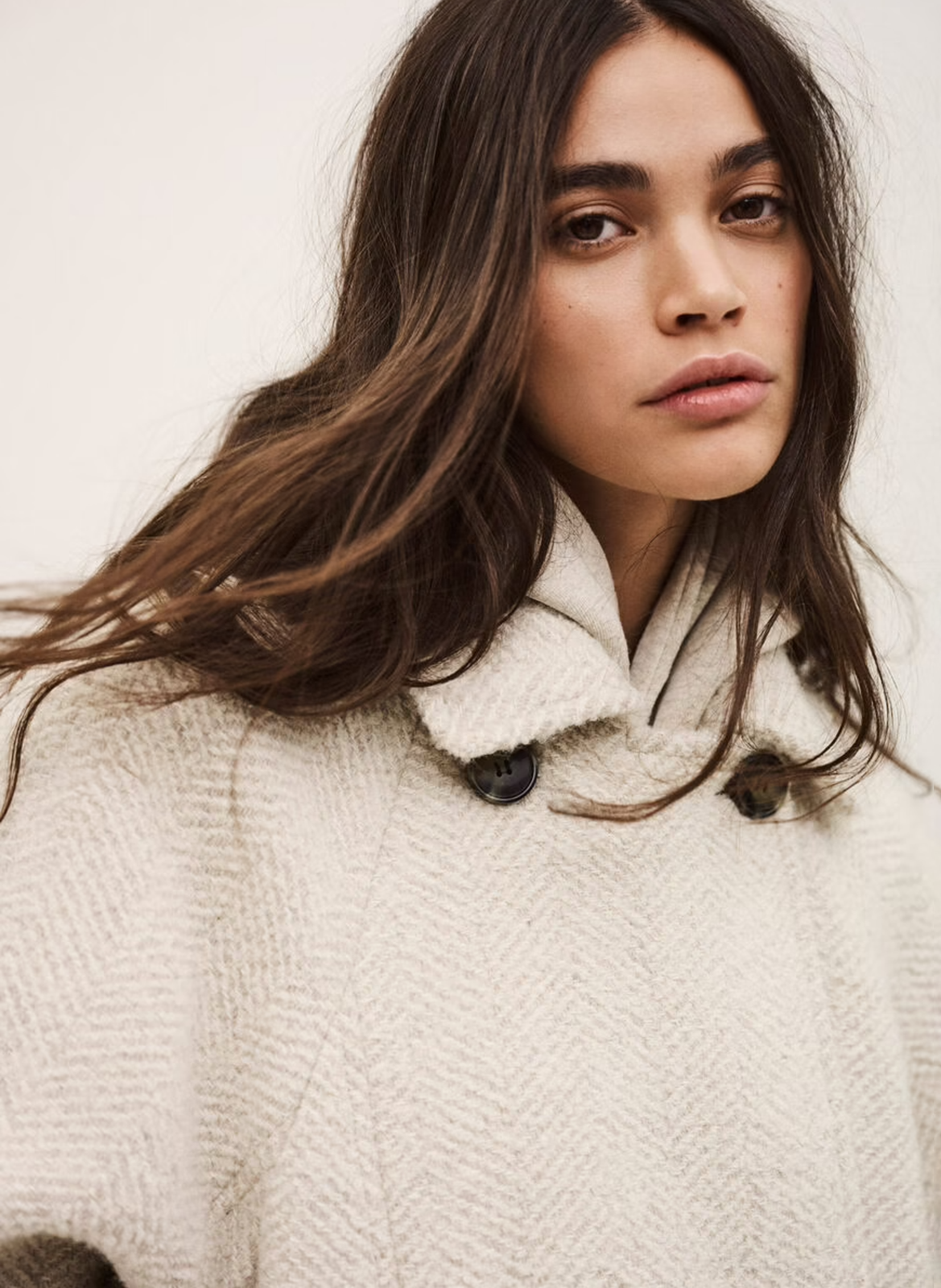 Wijde mantel met visgraatpatroon van gemengde wol BA&SH Beige