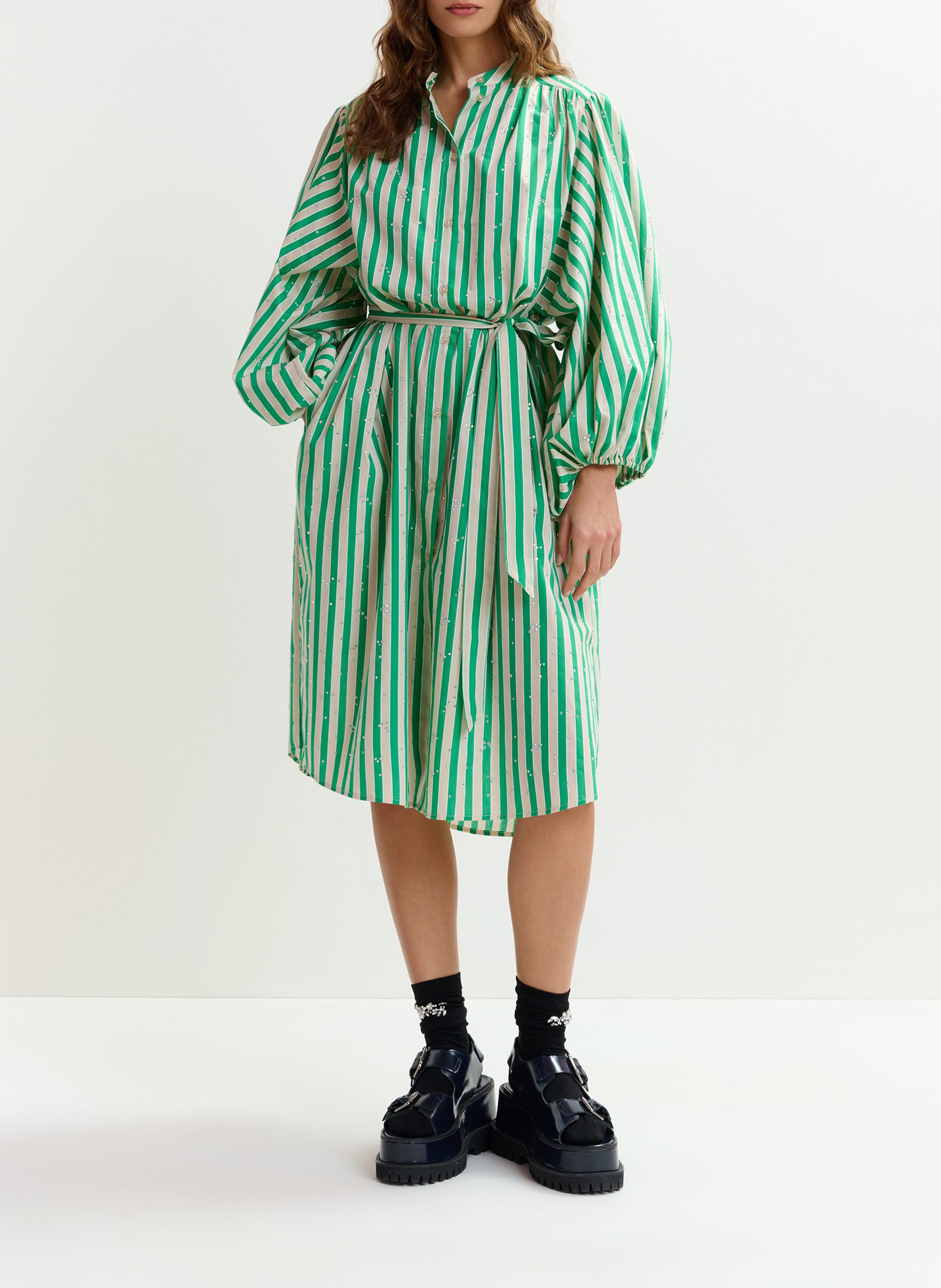 Robe midi col mao en coton mélangé ESSENTIEL ANTWERP Vert