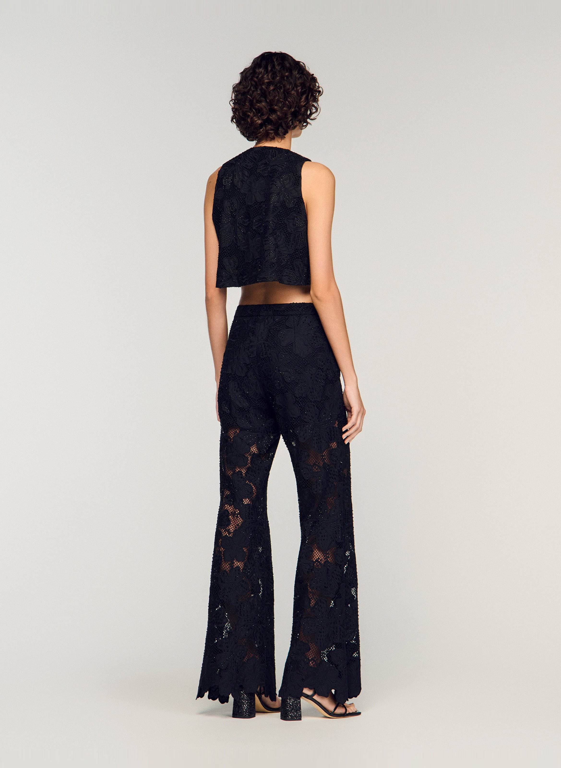Flared guipure pants SANDRO Black