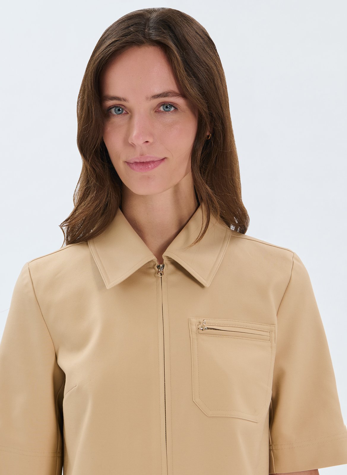 Top in blended cotton with classic collar ZAPA Beige