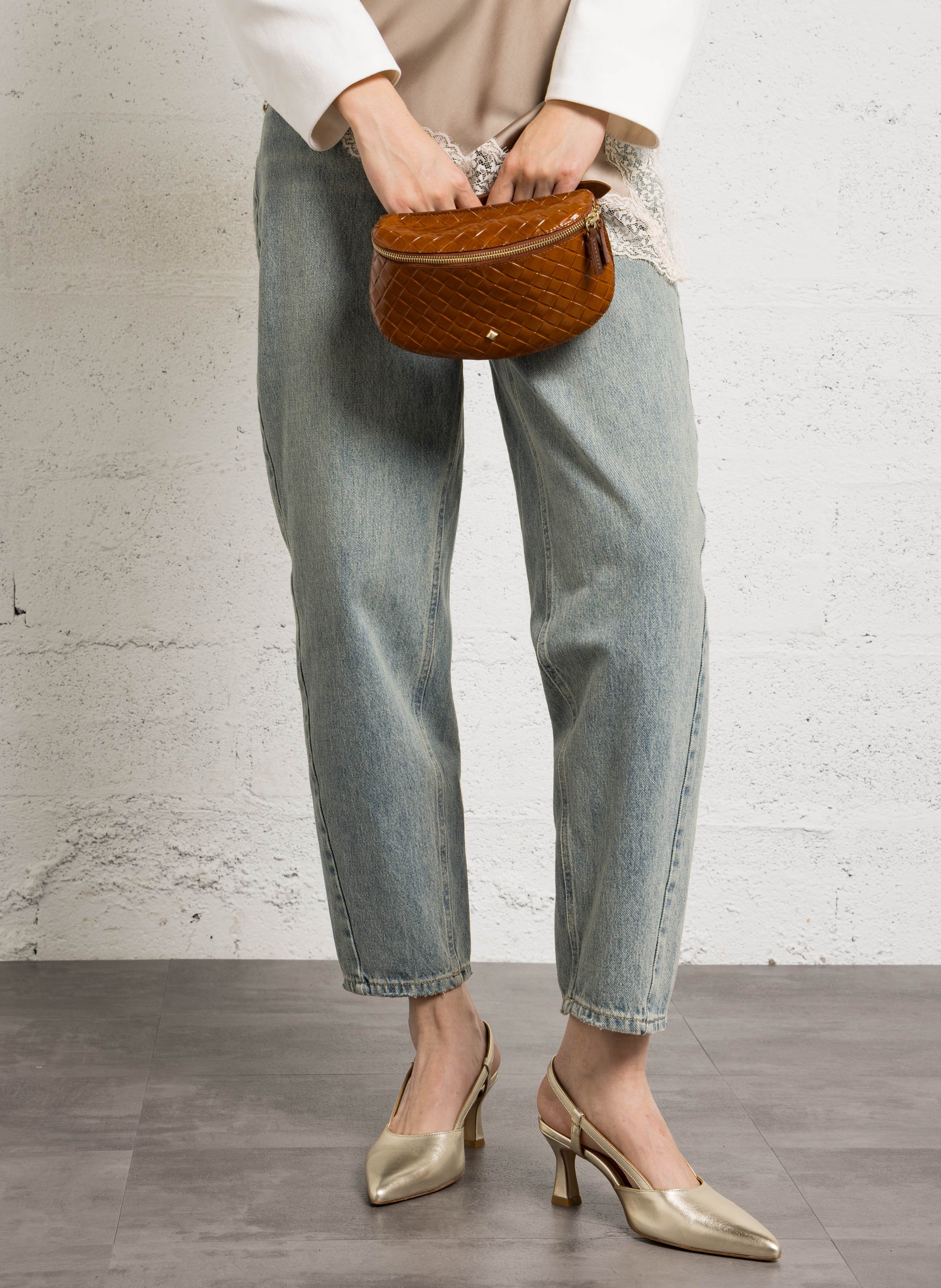 Pochette en cuir tressé HERBERT FRERE SOEUR Marron