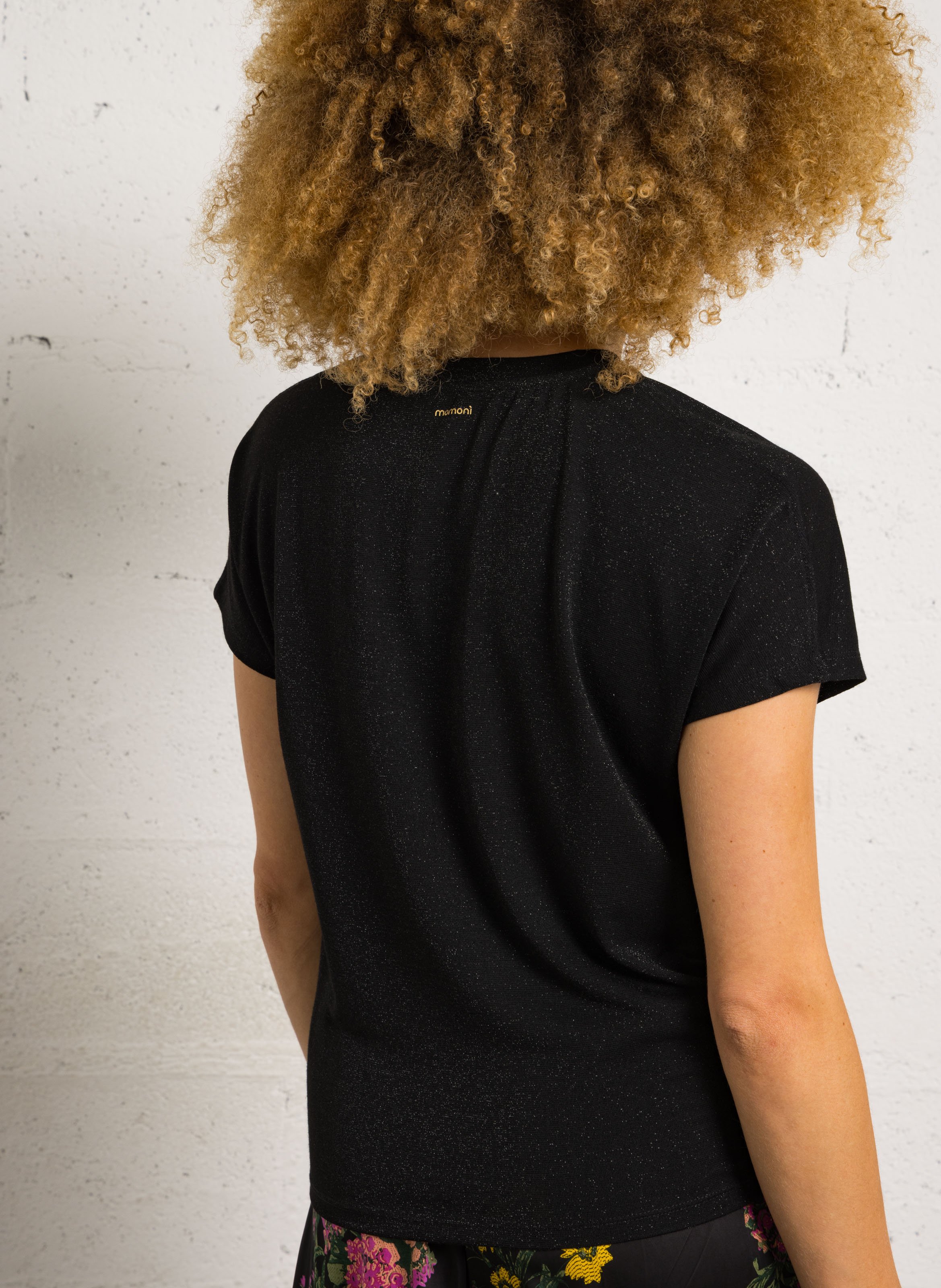 Tee-shirt droit col rond métallisé MOMONI Noir