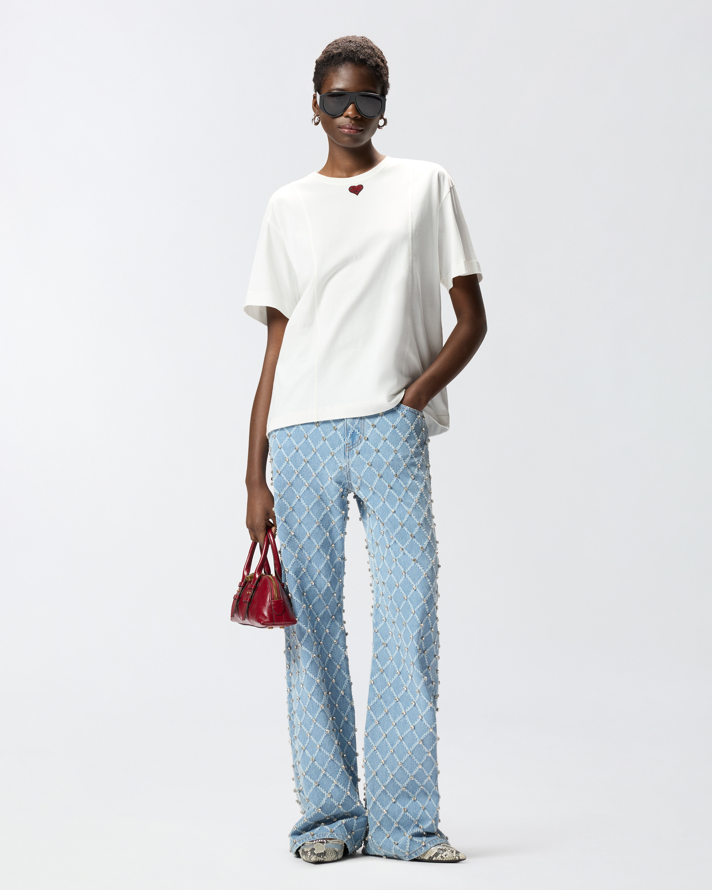 T-shirt with heart embroidery PINKO White