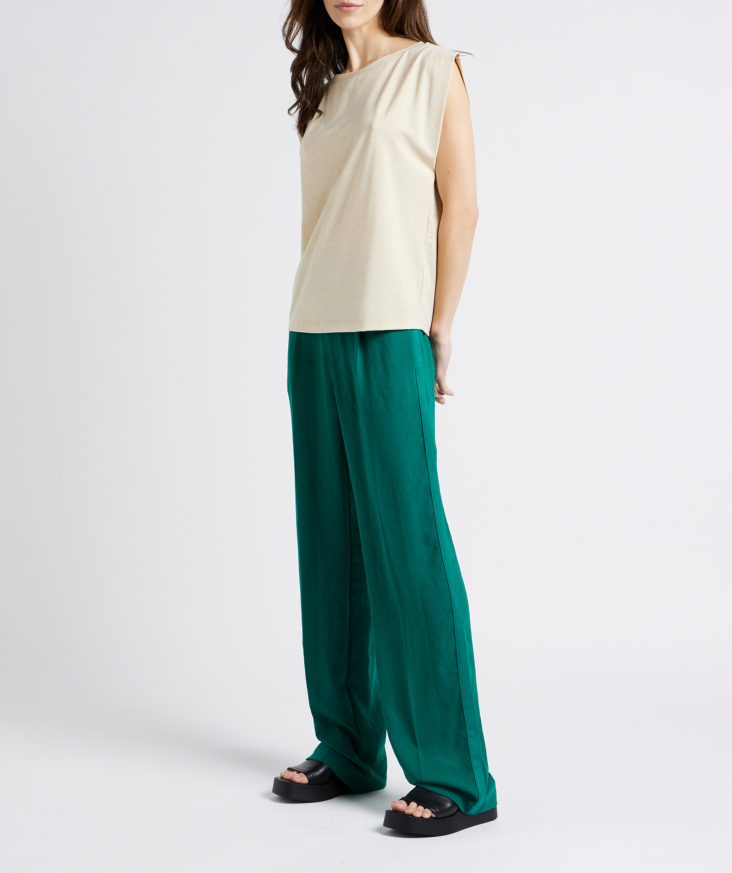 Gerade geschnittenes Rundhals-Top mit Metallic-Garn ONE STEP Golden