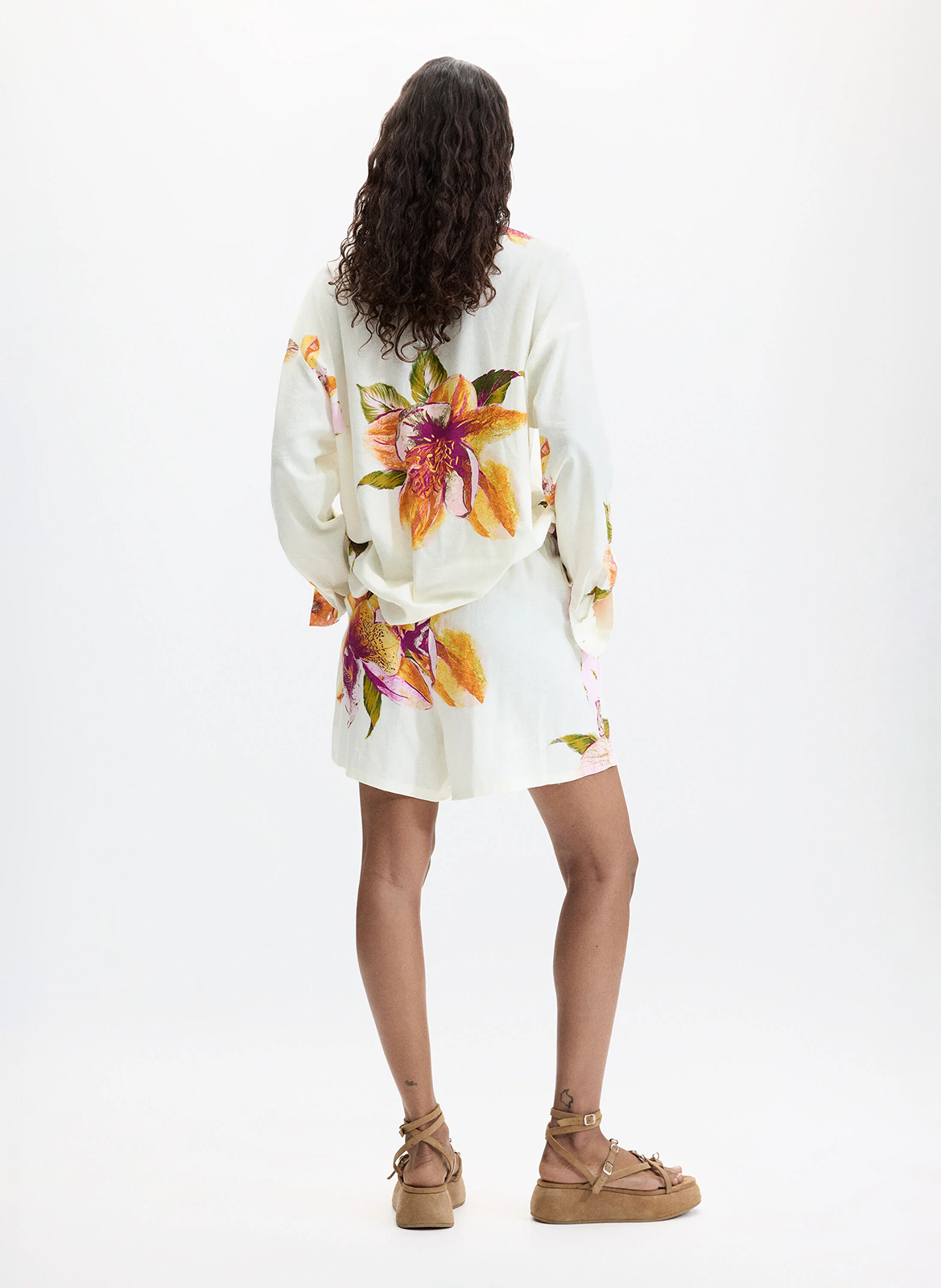Korte grote bloemen hoge taille DESIGUAL Wit