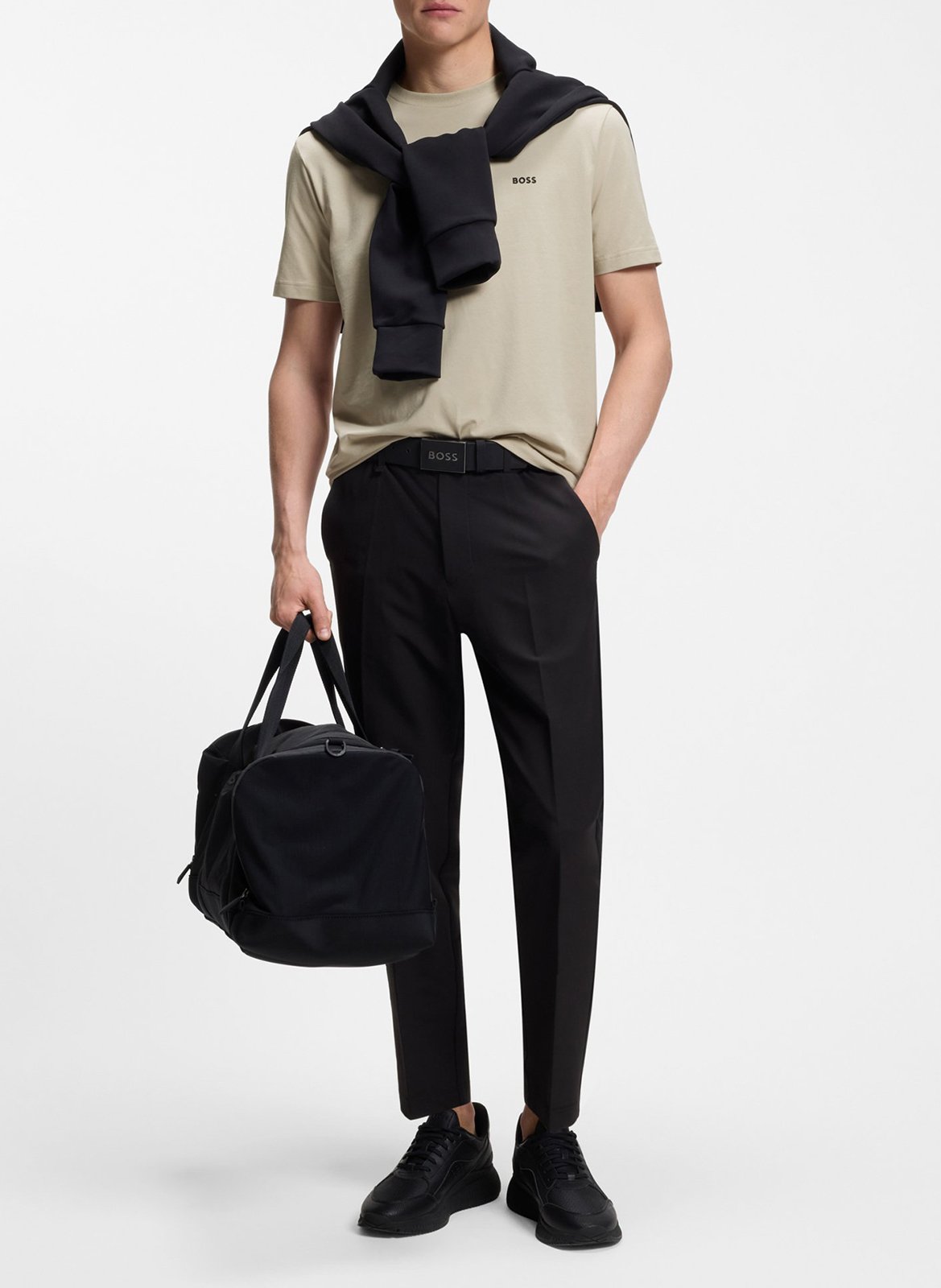 Basic cotton-mix T-shirt BOSS Beige