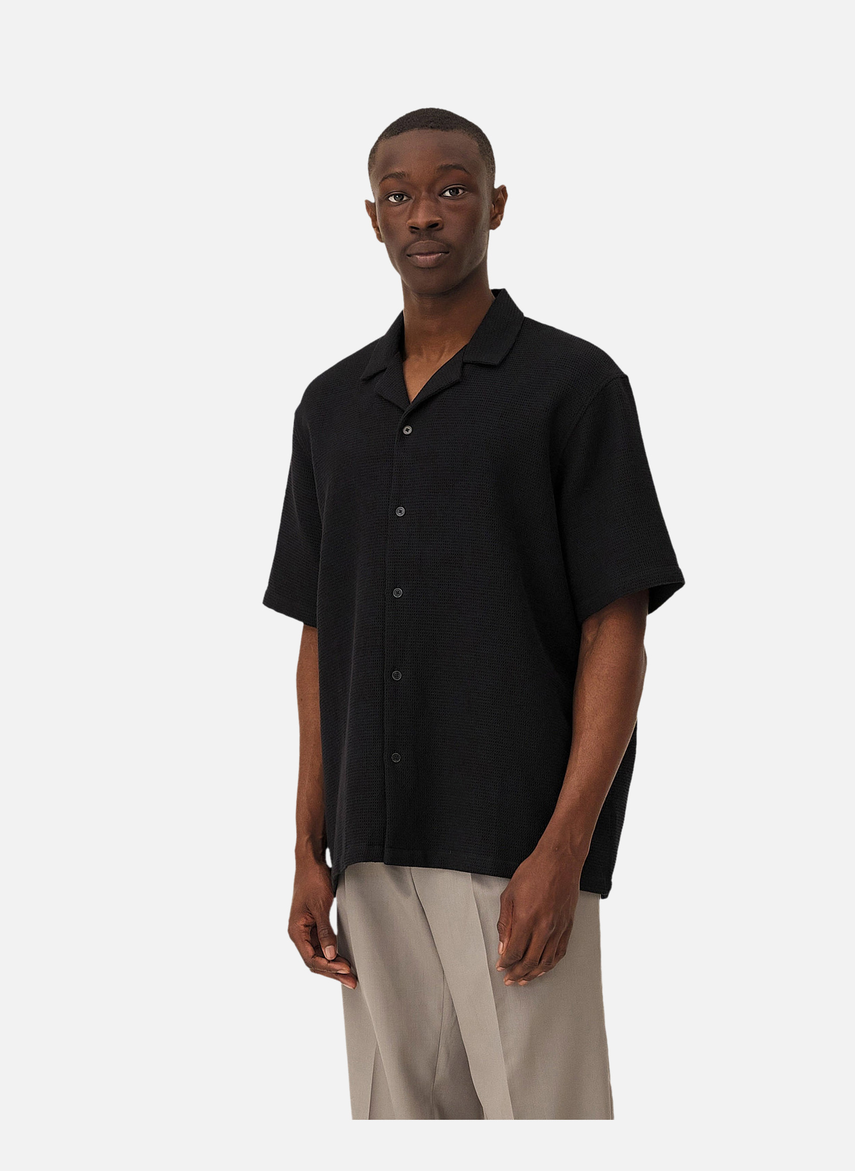 Casual shirt in ORLÉANS BLACK WAFFLE fabric Noyoco Black