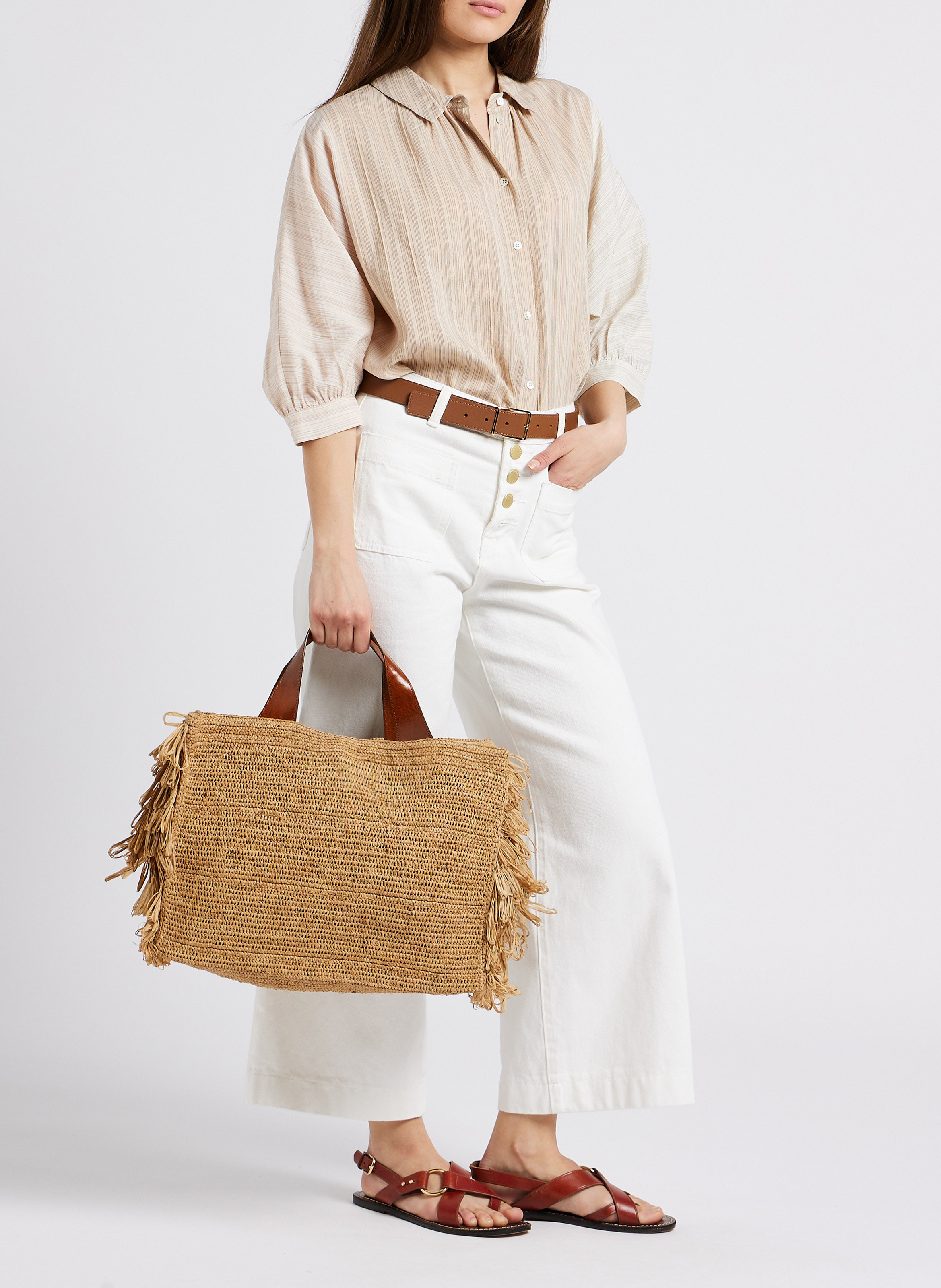 Sac rectangulaire en raphia IBELIV Beige