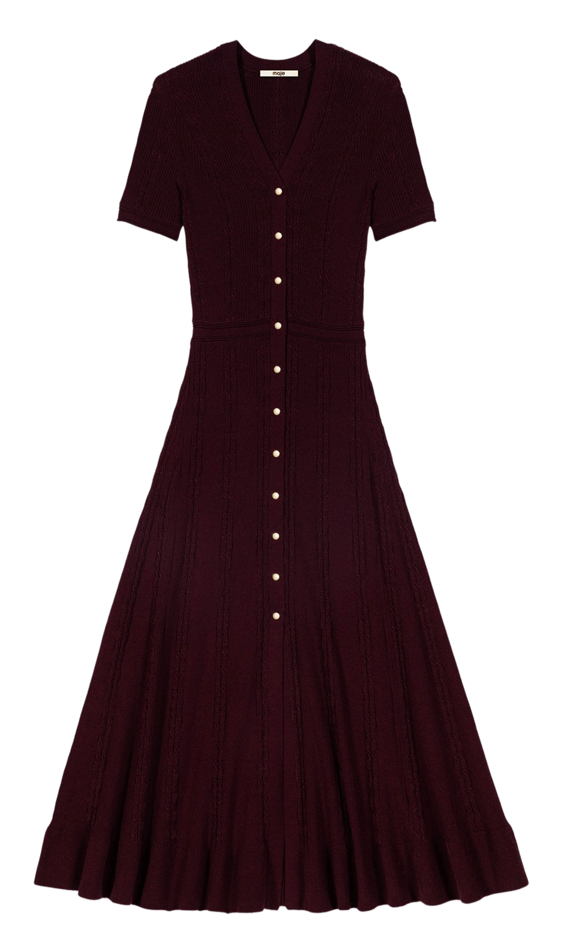 Robe longue évasée en maille MAJE Rouge