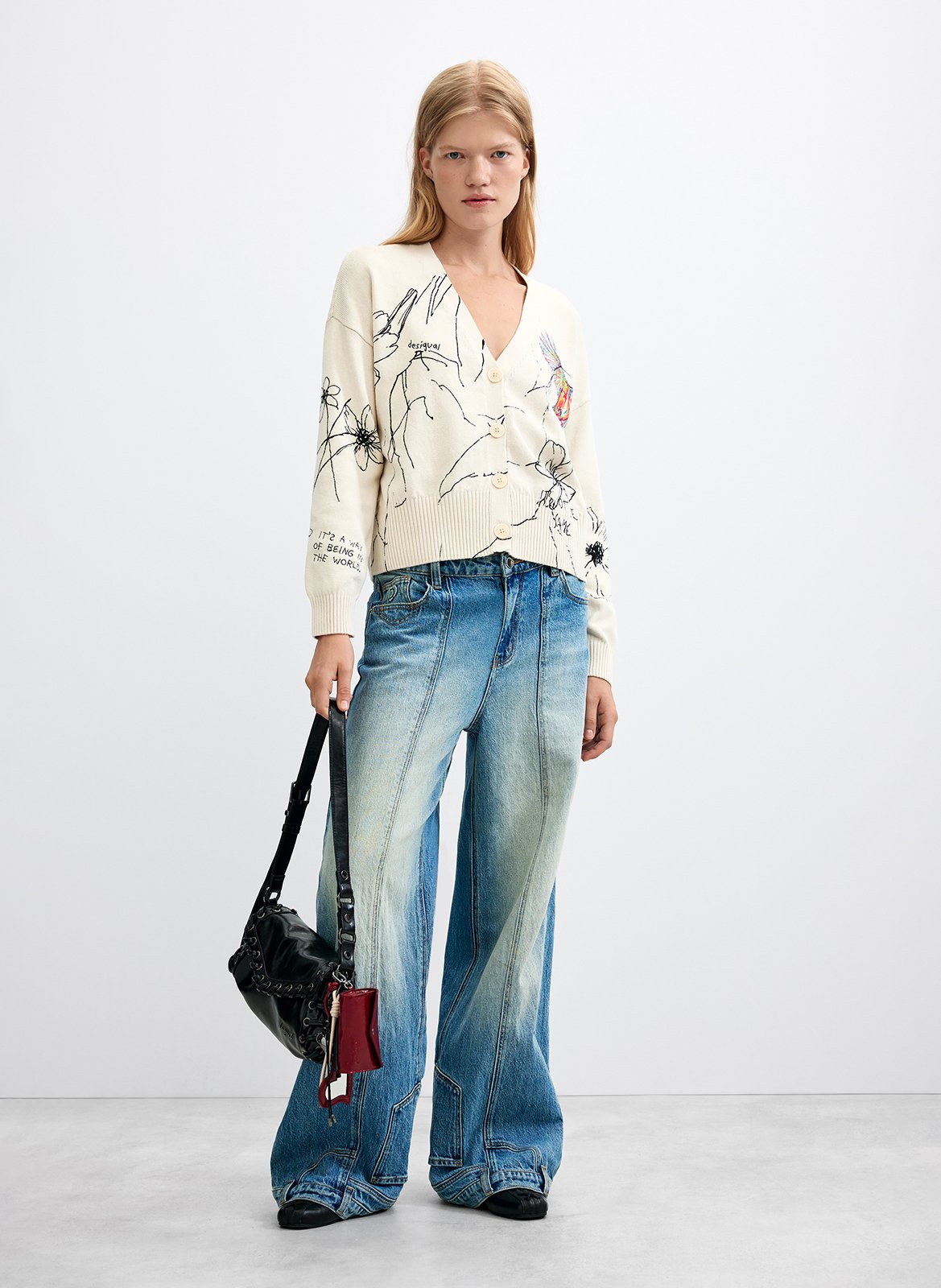 Gilet oversize col V e, coton mélangé imprimé DESIGUAL Blanc