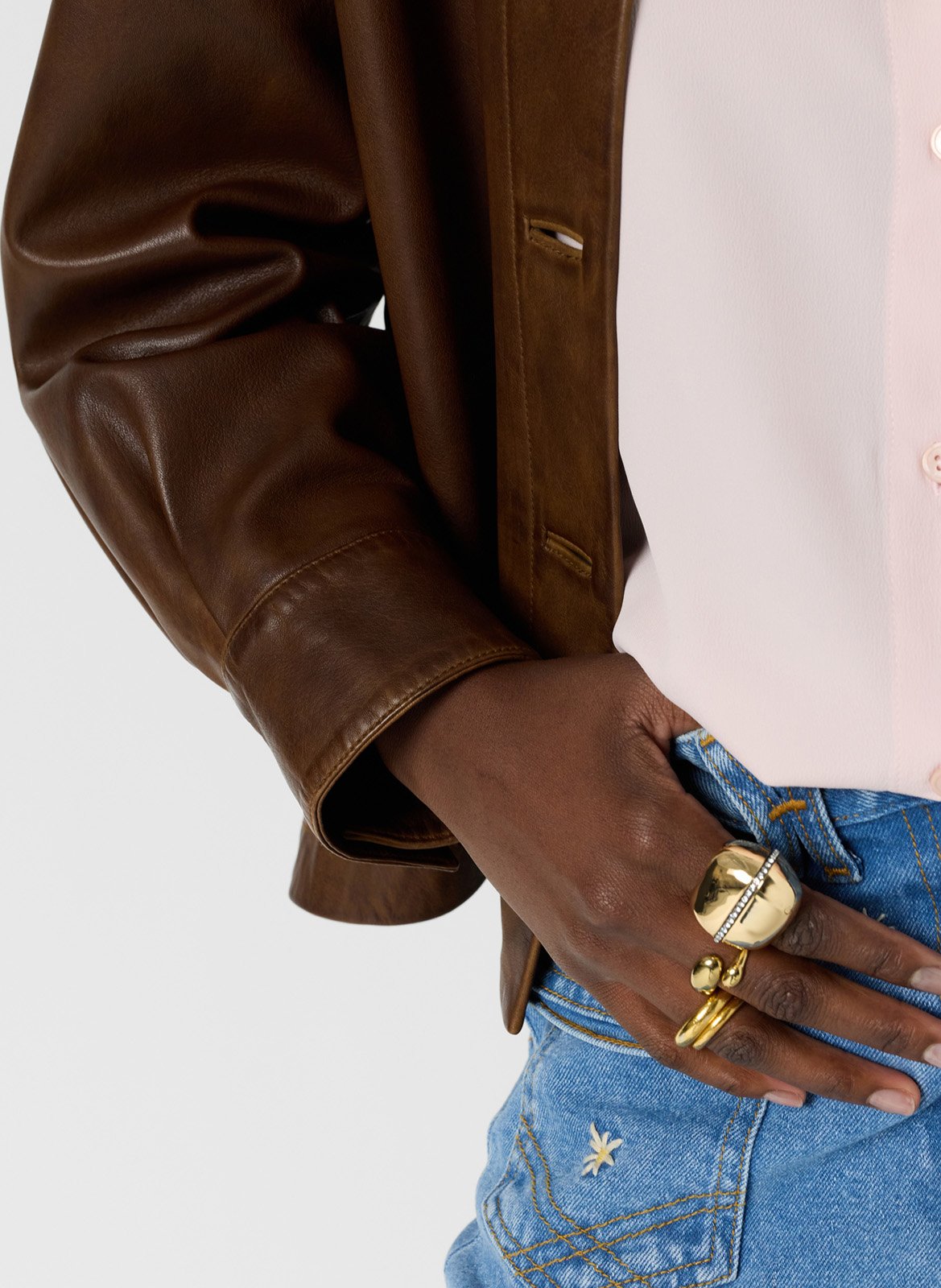 Veste col classique en cuir GERARD DAREL Marron
