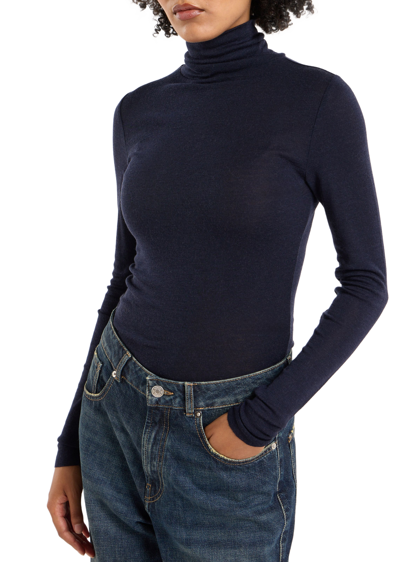 Plain wool turtleneck sweater with bouclé knit SAISON 1865 Blue