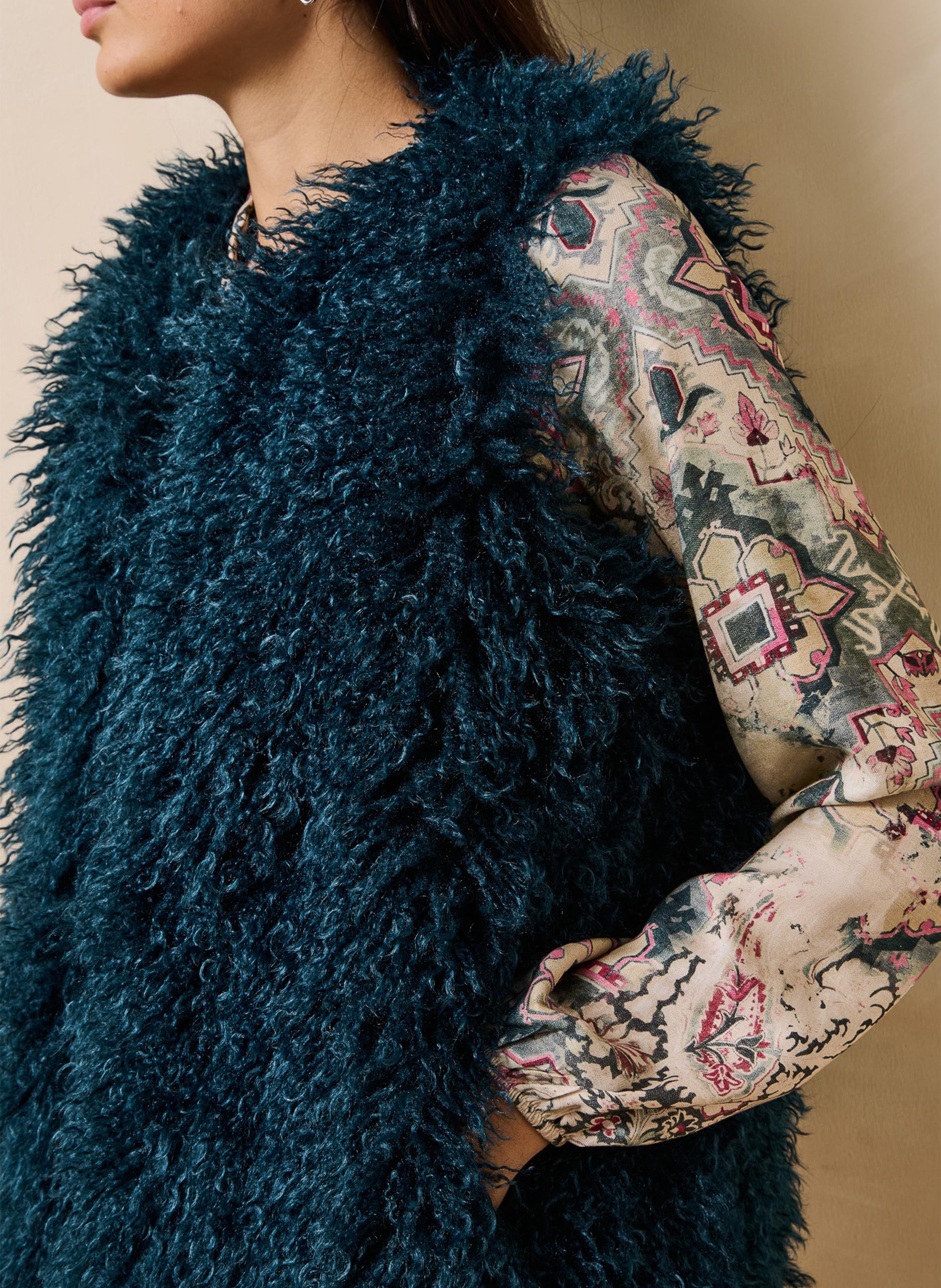 Mouwloos vest van imitatiebont | Blauw LA FEE MARABOUTEE Dames