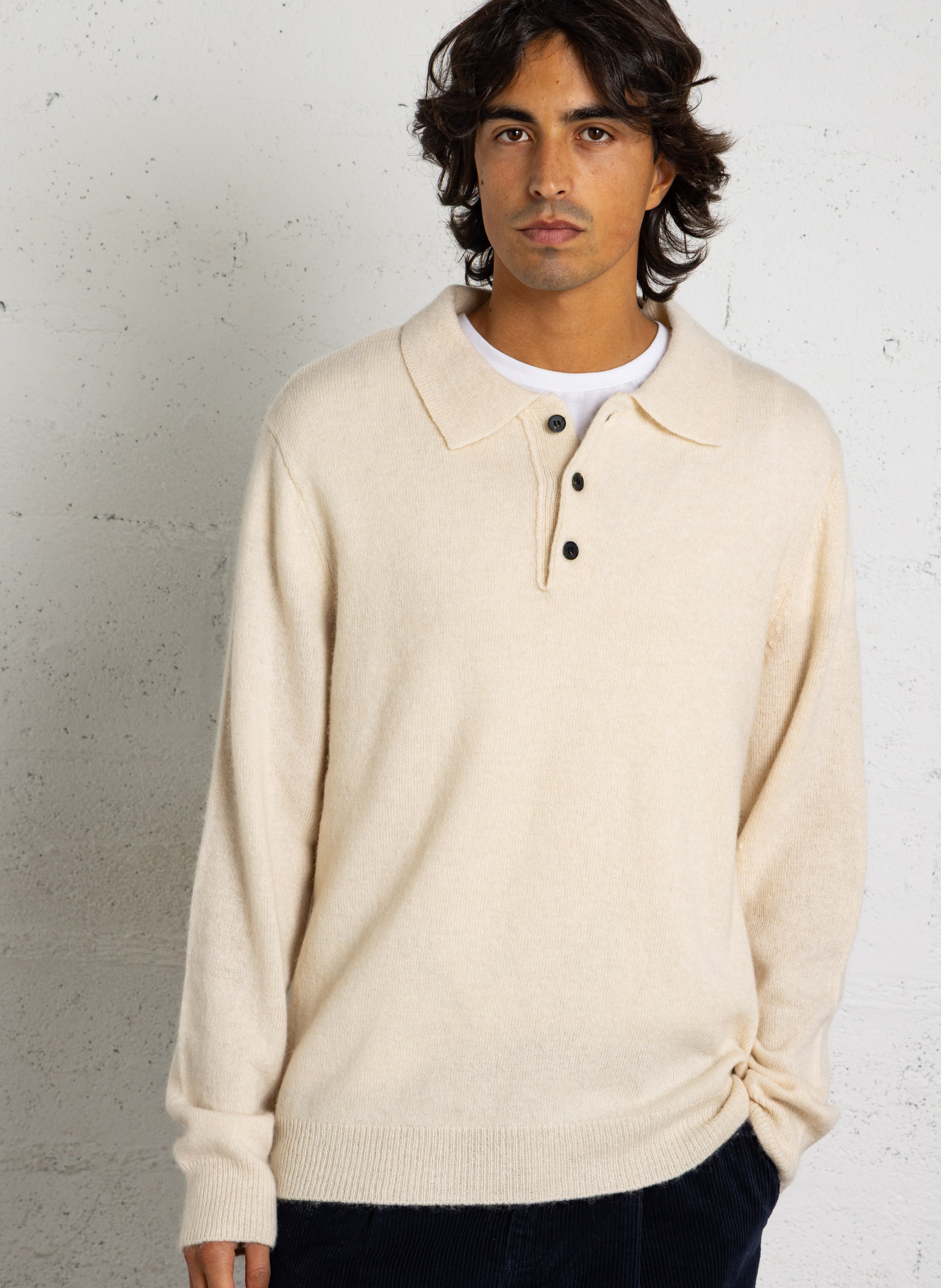 Pull col polo en laine mélangée SOLID