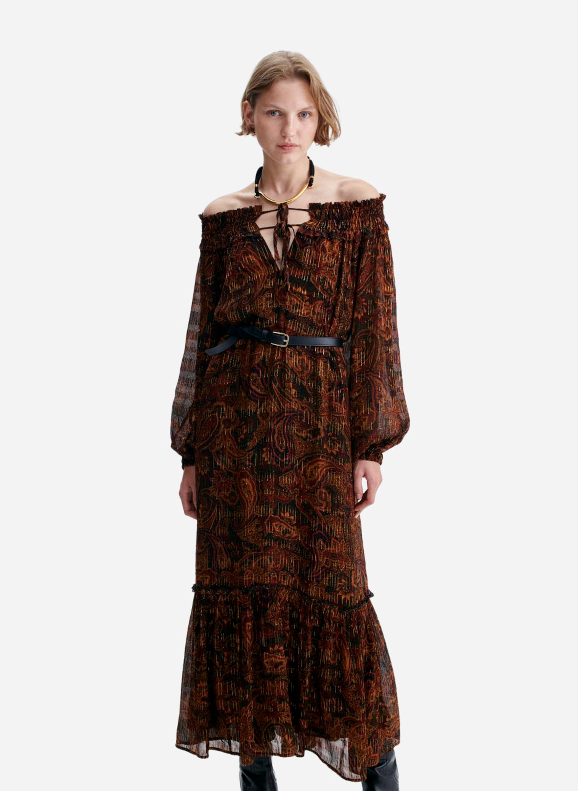 Robe longue ample imprimée VANESSA BRUNO Marron