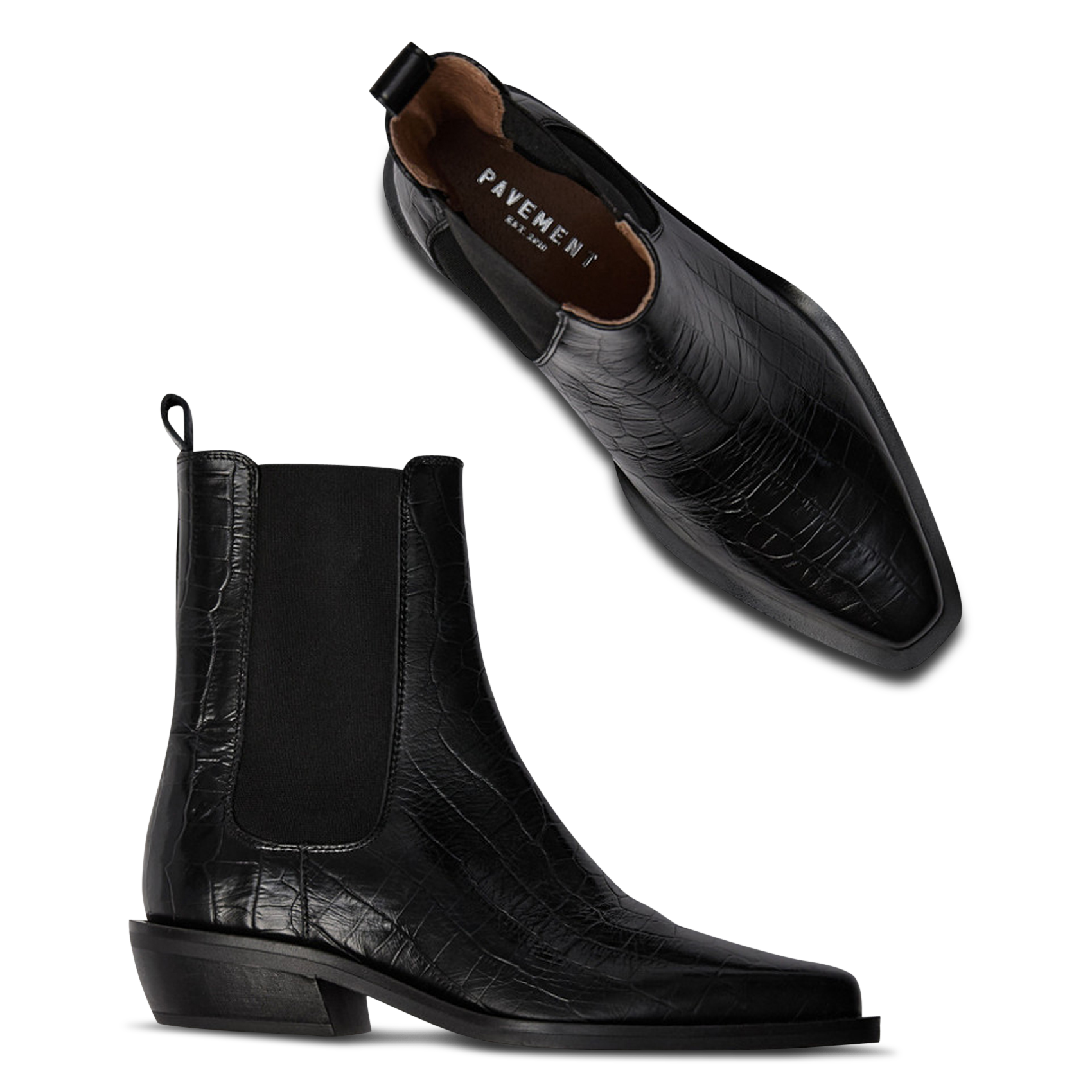 Croc-effect leather ankle boots PAVEMENT Black