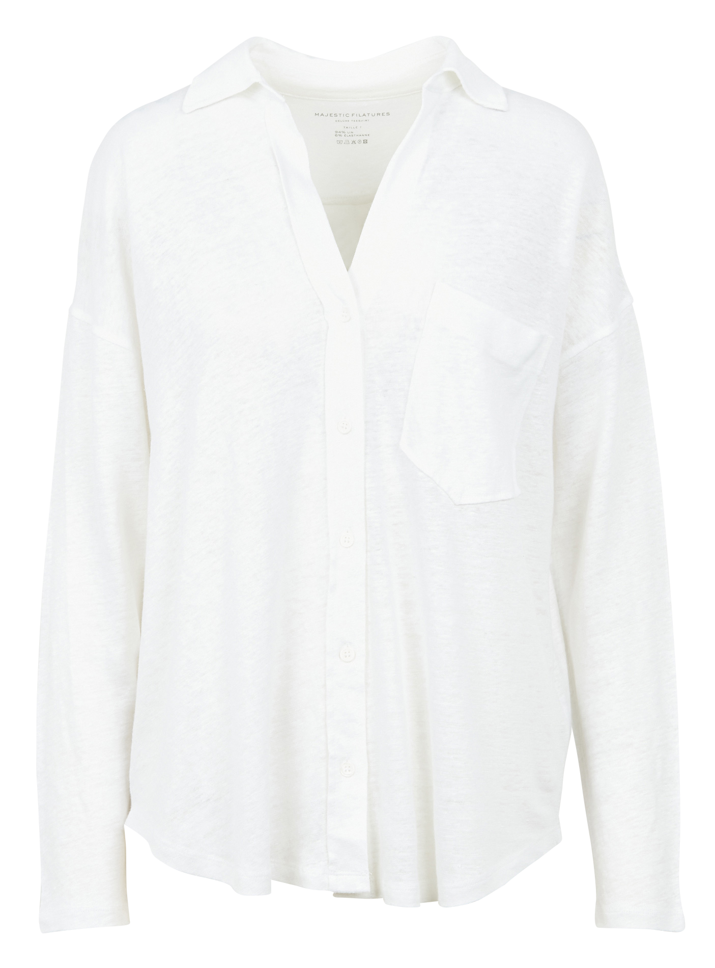 Top col classique en lin mélangé  MAJESTIC FILATURES Blanc