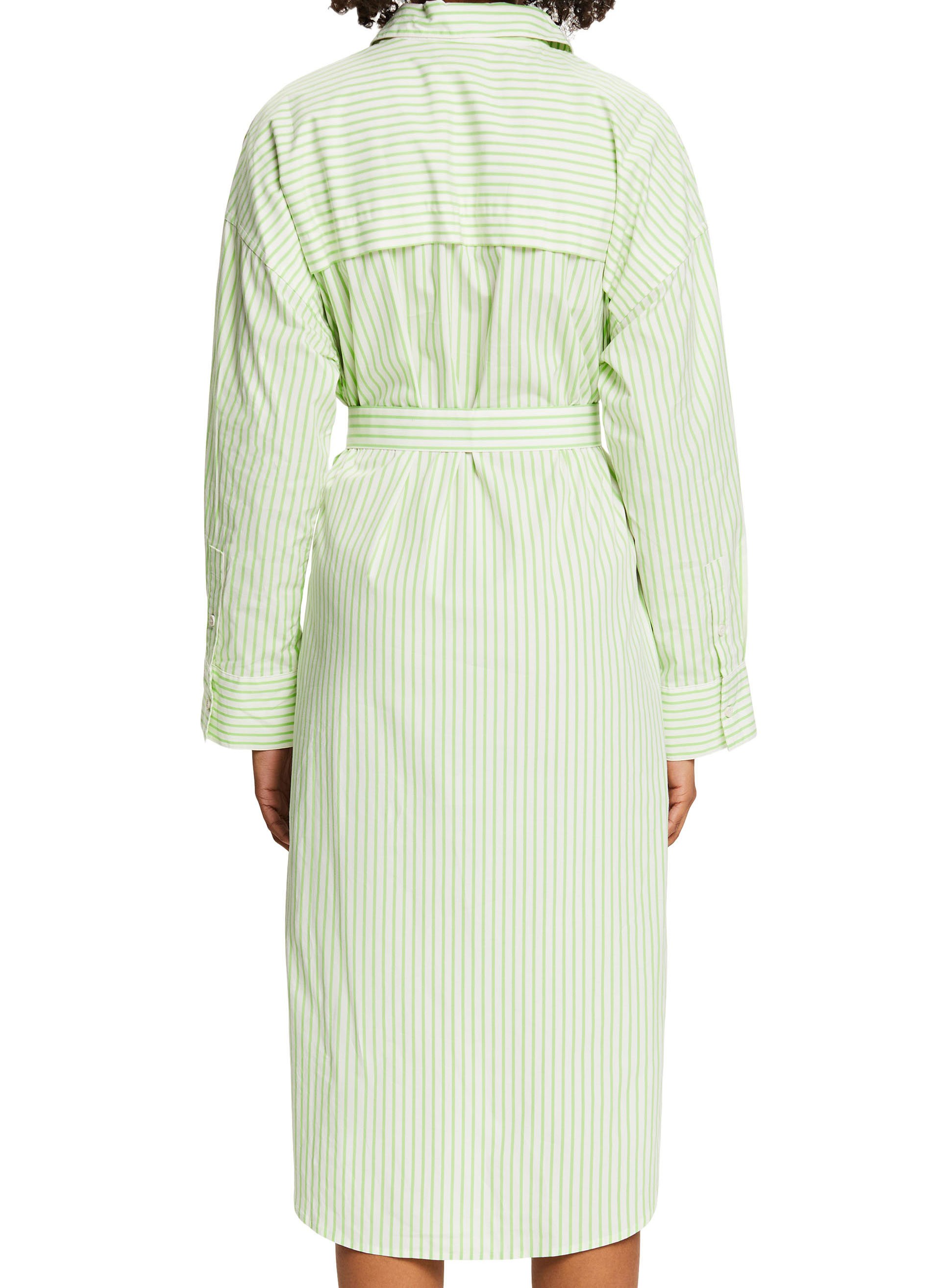 Robe midi col classique rayée en coton mélangé ESPRIT Vert