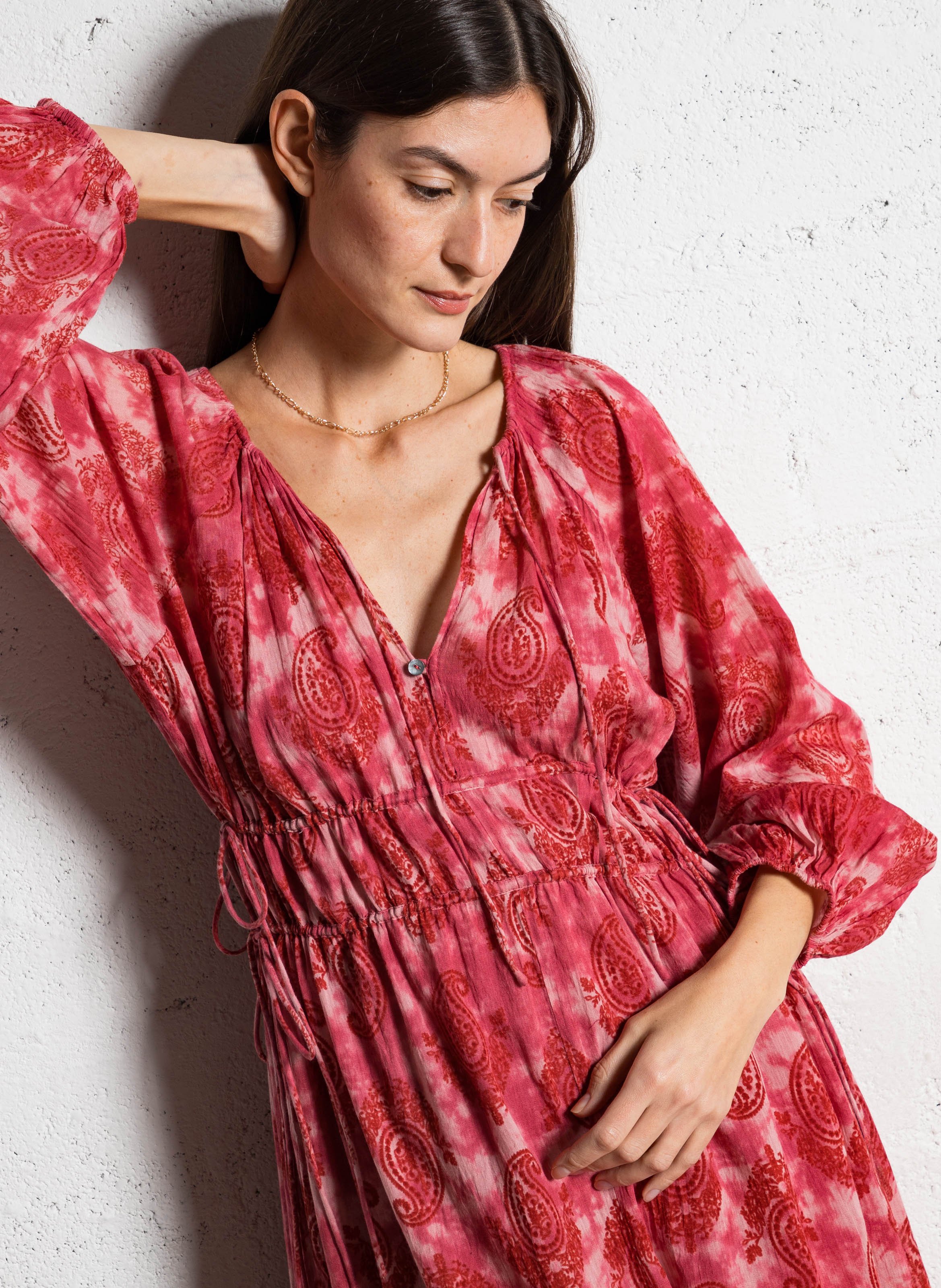 Robe ample imprimée en coton  MAISON HOTEL Rose