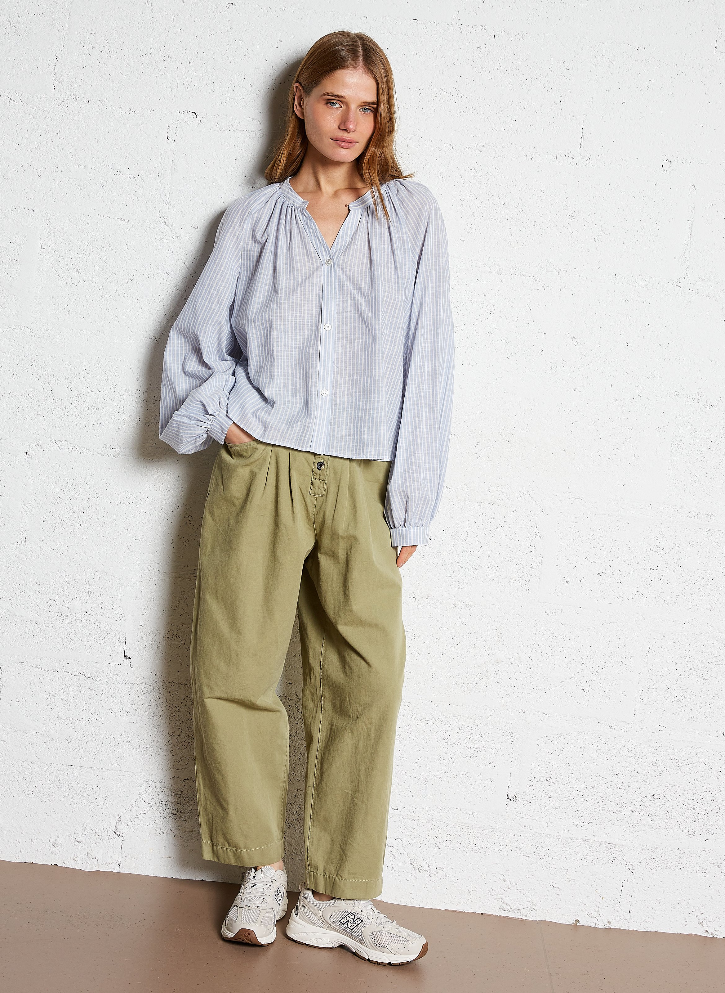 Round neck cotton shirt Blue