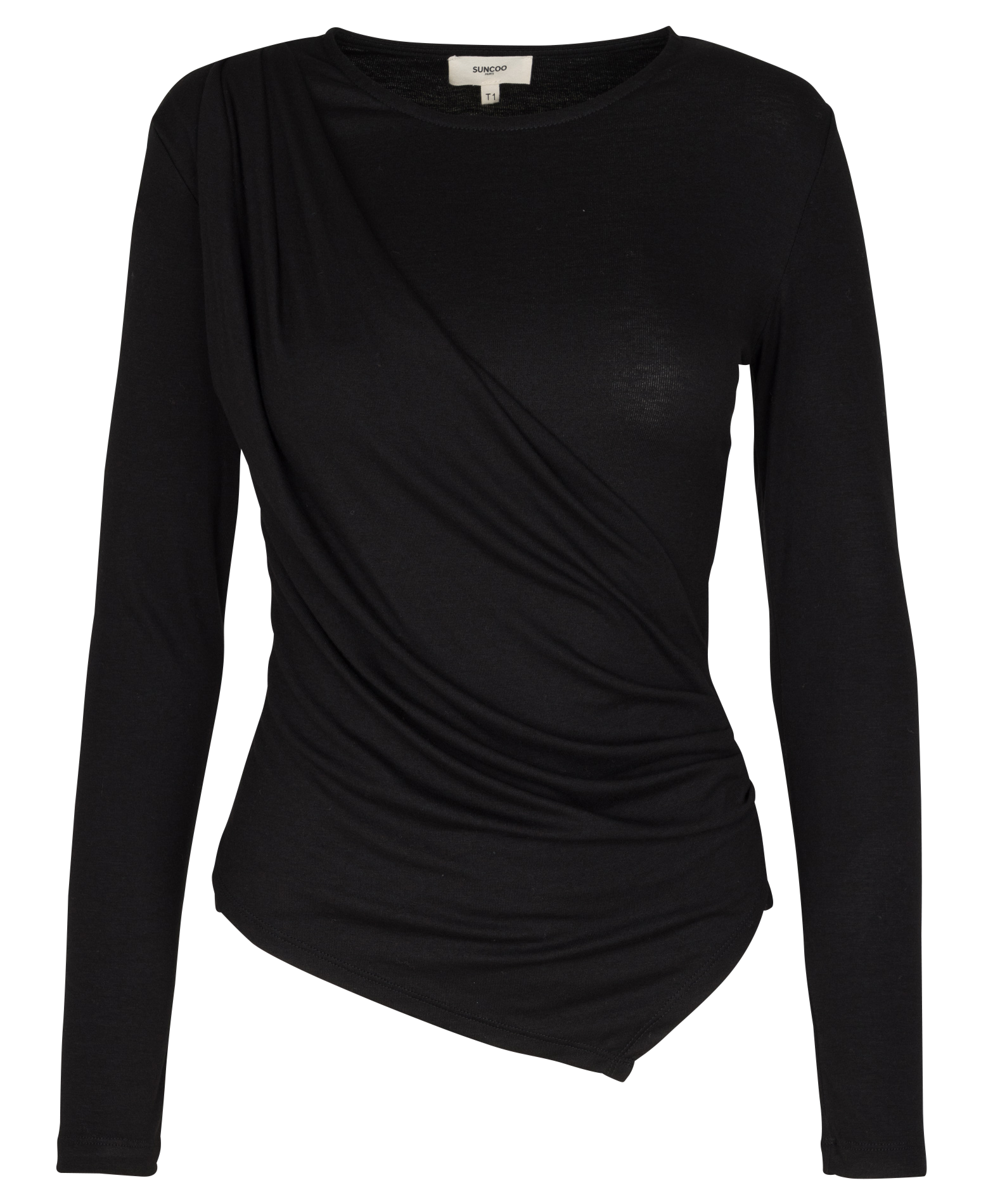 Tee-shirt uni ajusté avec drapé SUNCOO Noir